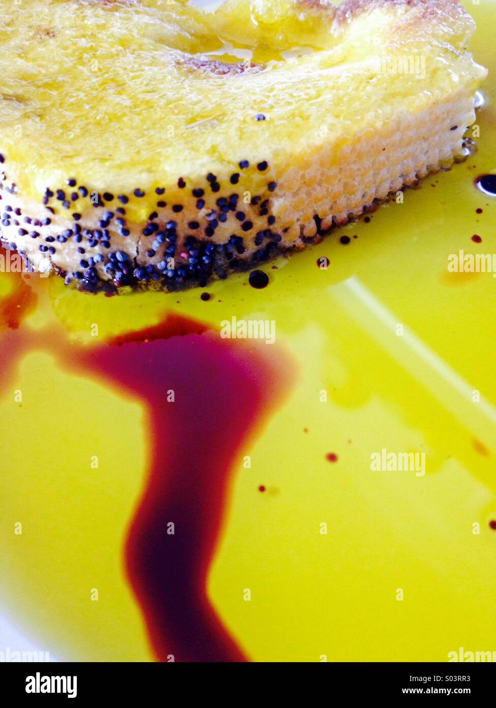 Bread with olive oil and balsamic vinegar - Smartphone Captured Stock Image