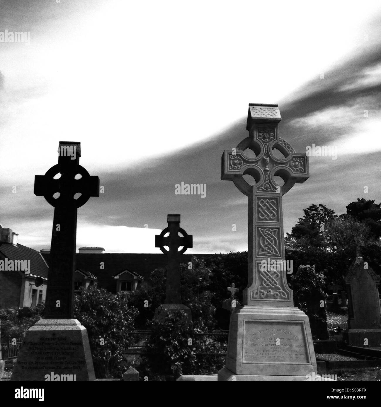 Celtic cross crosses in graveyard in Donegal Ireland - Smartphone Captured Stock Image