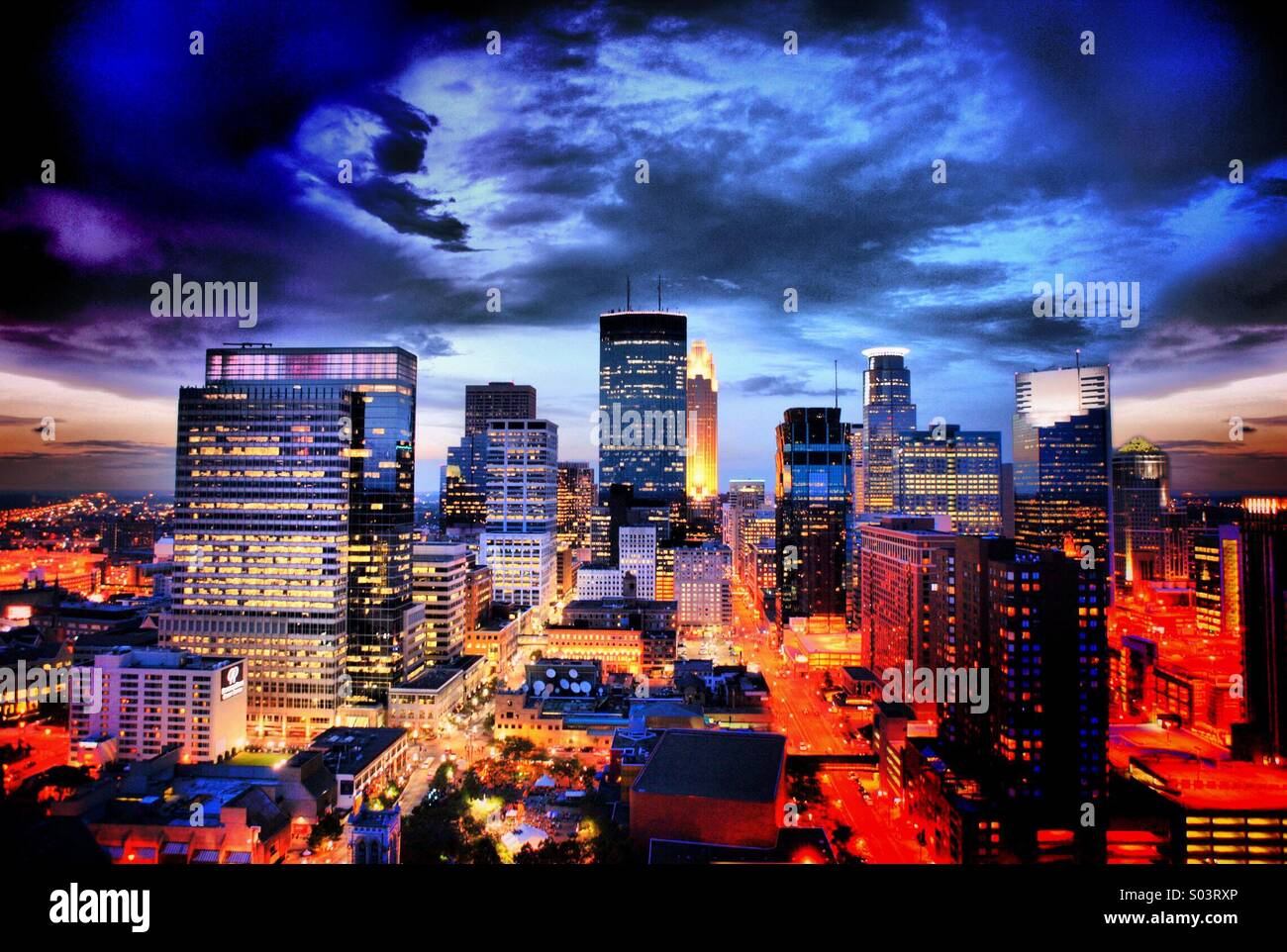 Dramatic Minneapolis city skyline Stock Photo