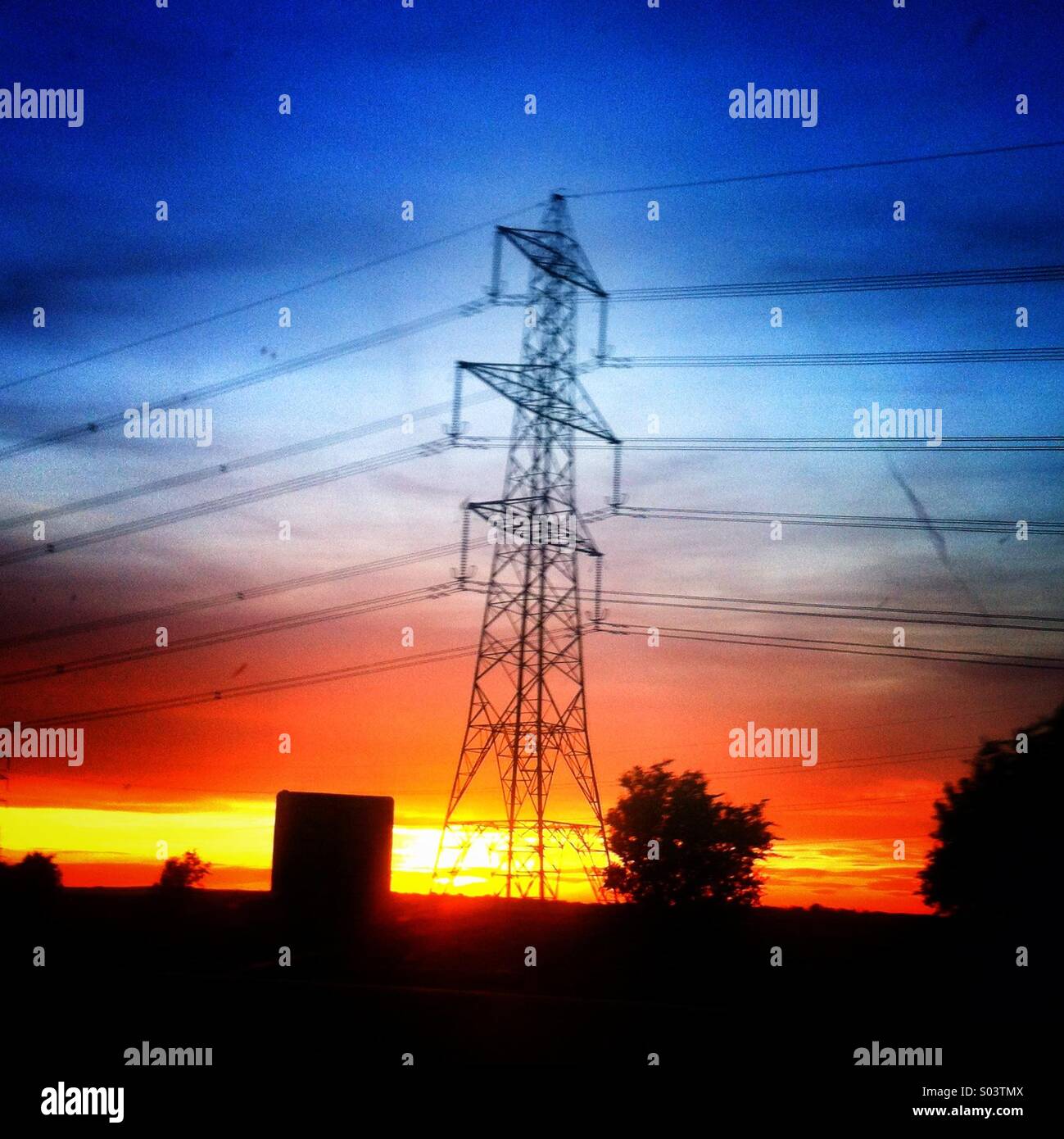 Electricity pylon at dusk - Smartphone Captured Stock Image