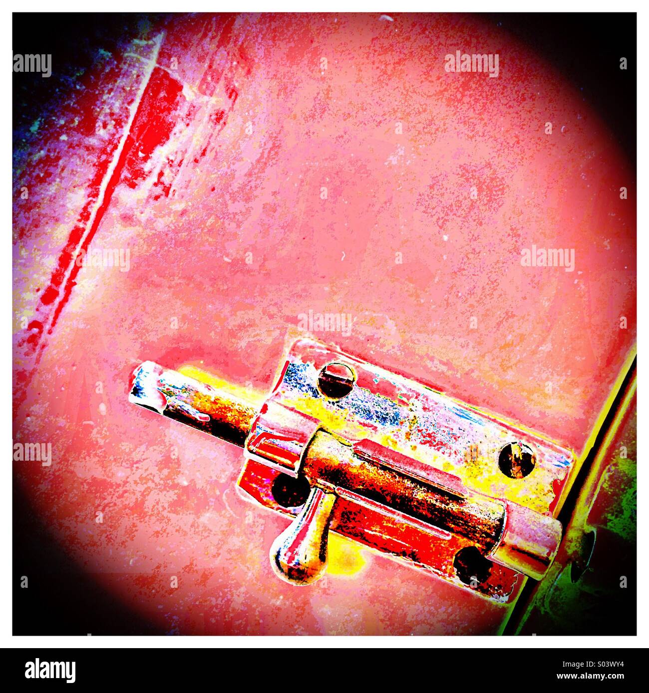 Paint splattered lock on bathroom door - Smartphone Captured Stock Image