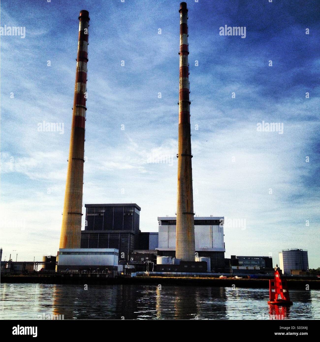 Poolbeg Chimneys Dublin, Ireland (from river Liffey Stock Photo Alamy