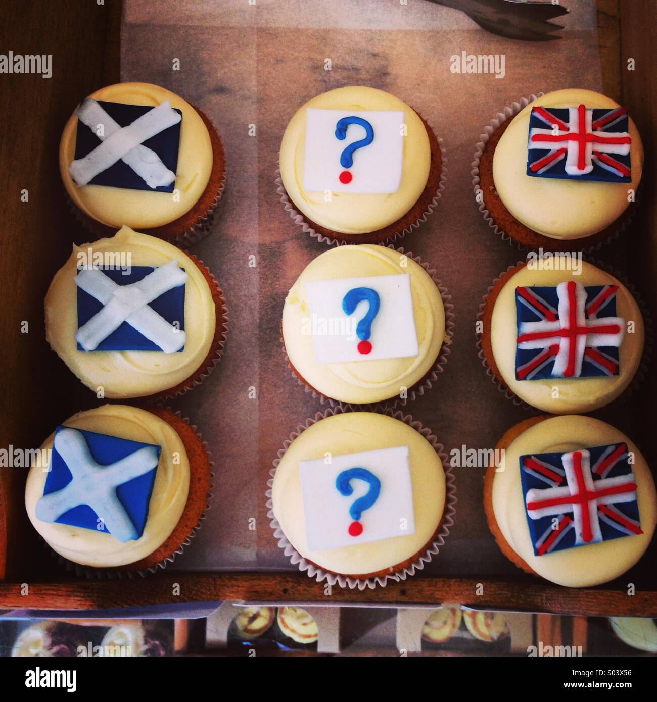 Cupcakes reflecting differing political views for Scottish independence referendum Stock Photo