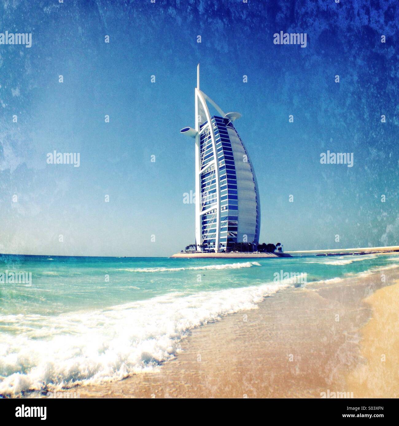 View of luxury Burj Al Arab hotel in Dubai UAE - Smartphone Captured Stock Image