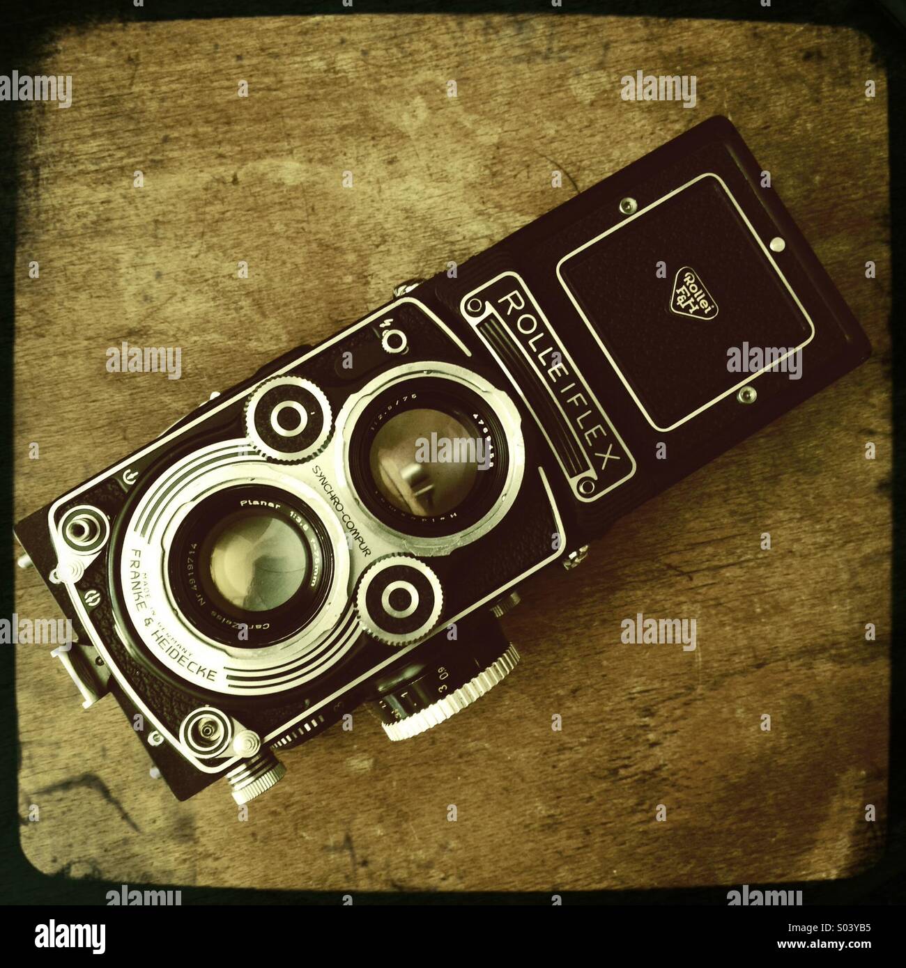 Vintage film camera twin lens Rolleiflex Stock Photo