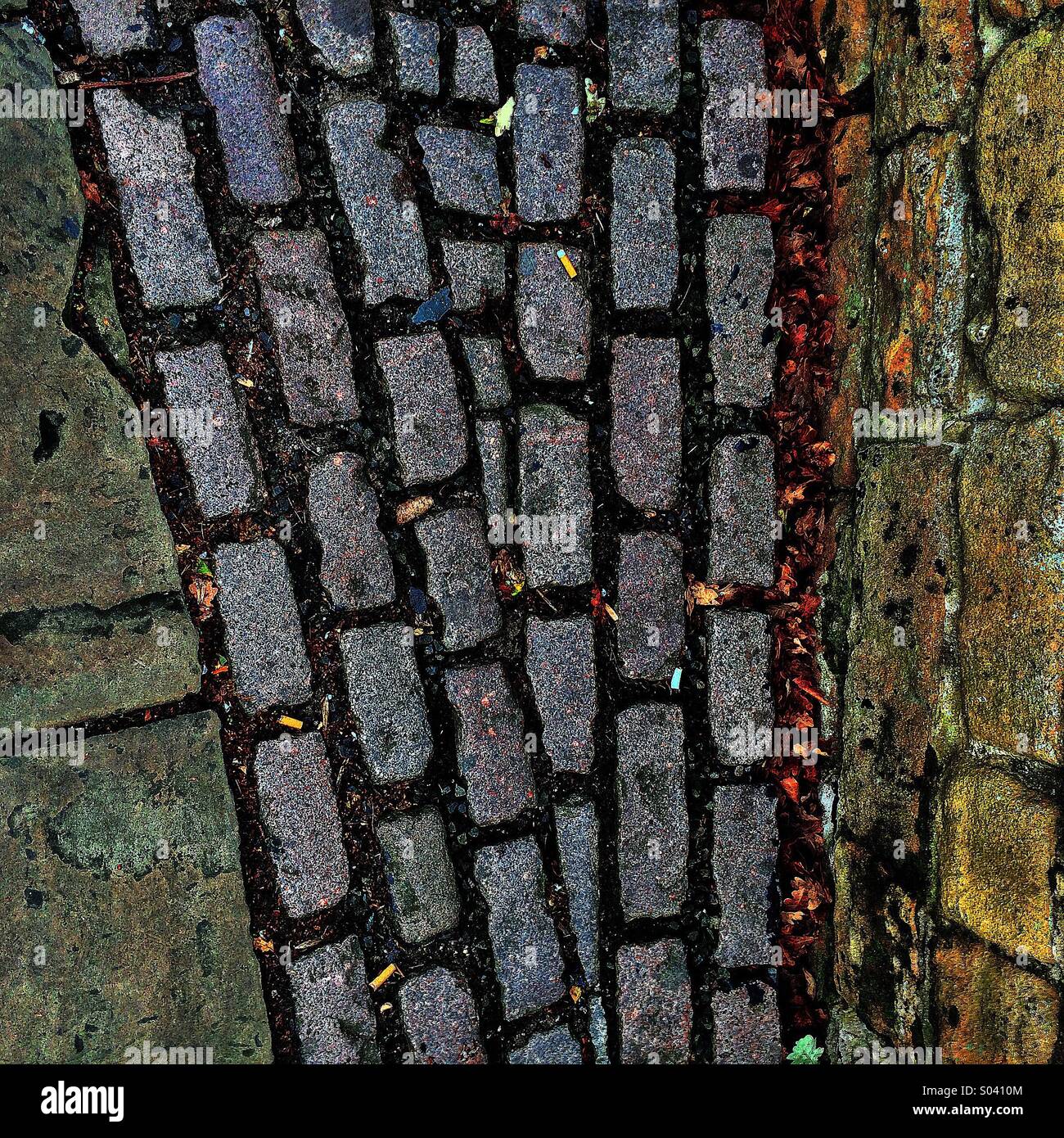 Graphic abstract cobblestones and wall - Smartphone Captured Stock Image