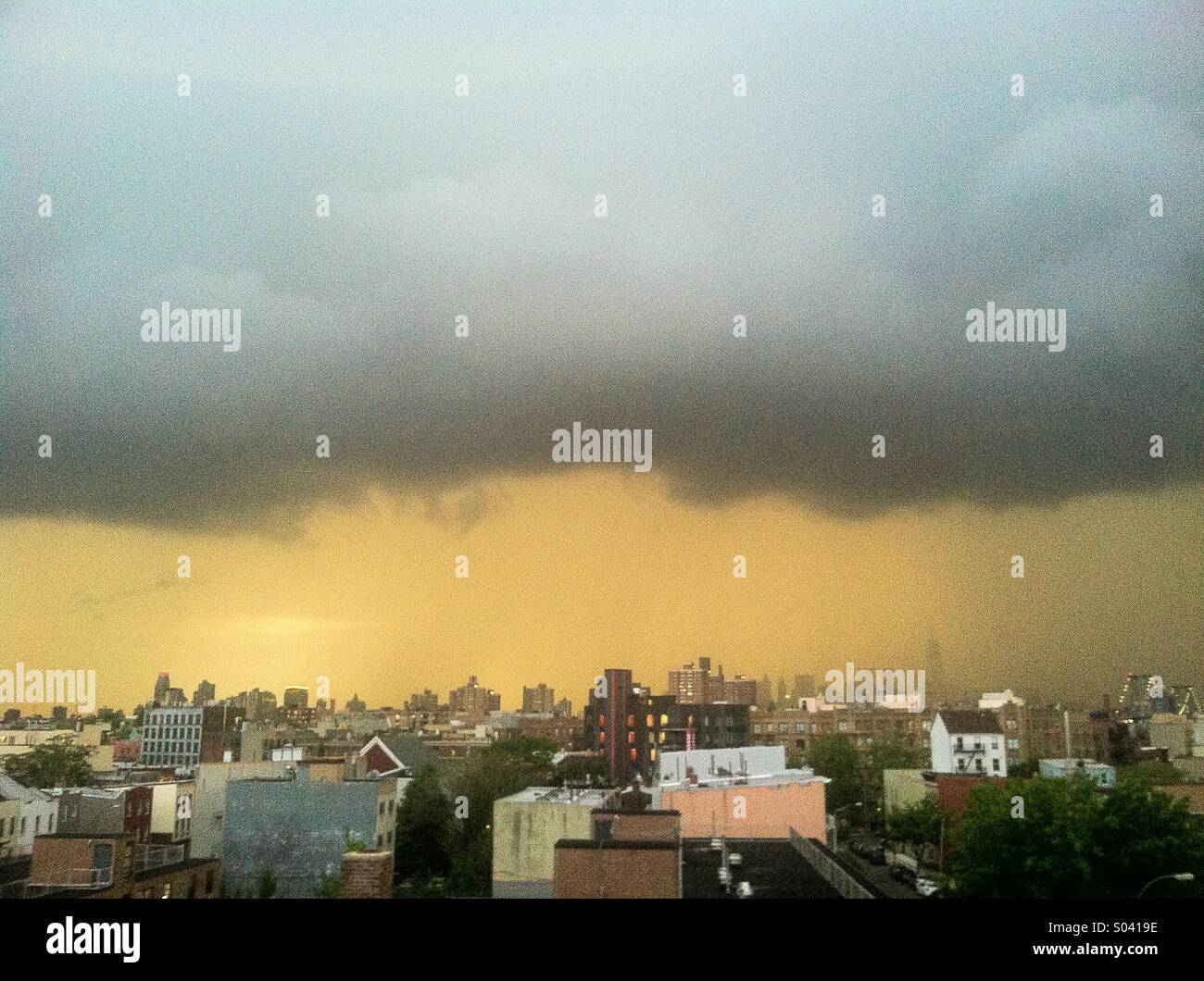 Thunder storm making its way from Manhattan to Brooklyn - Smartphone Captured Stock Image
