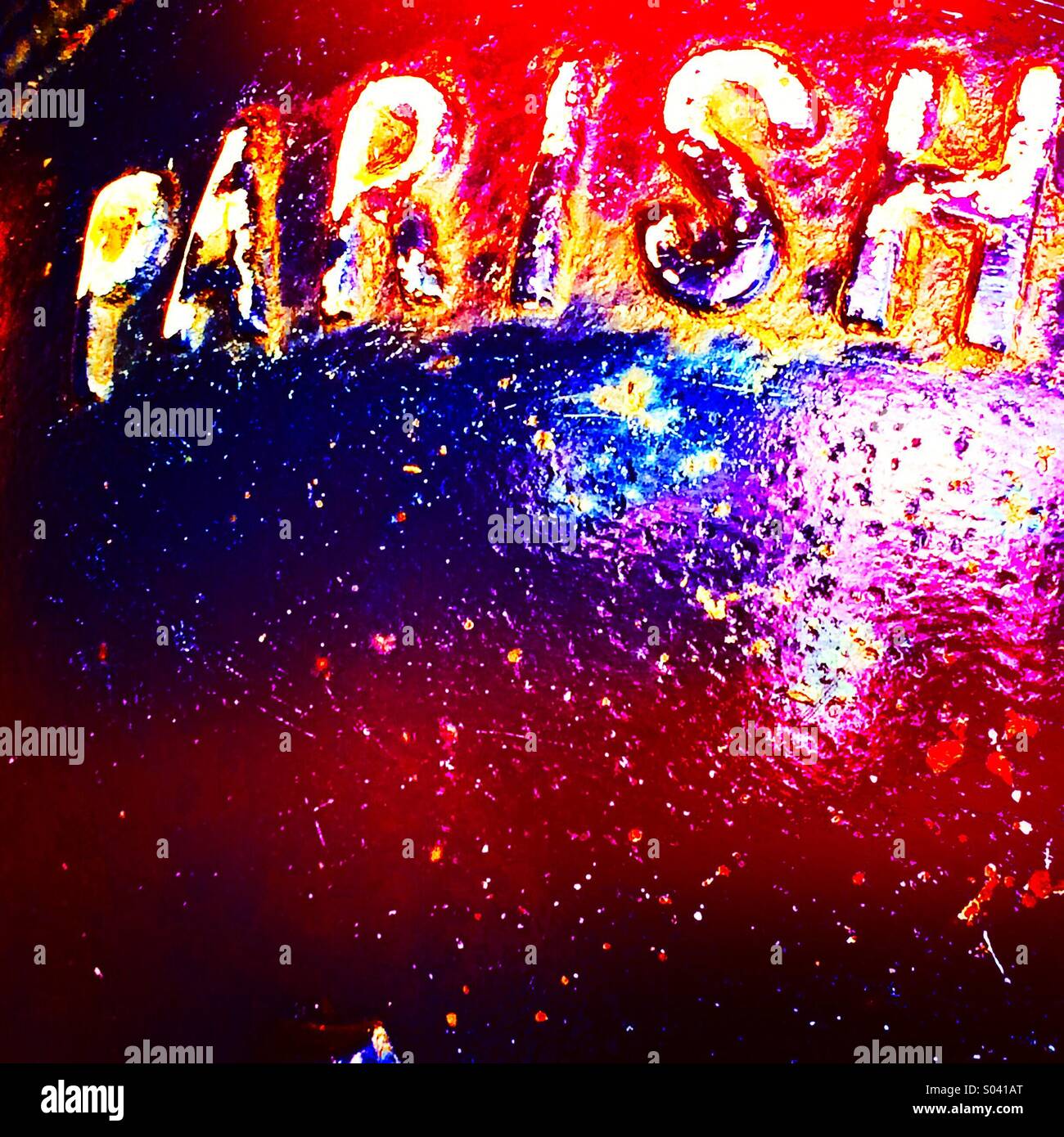 Word parish written on an old metal post - Smartphone Captured Stock Image Word parish written on an old metal post - Smartphone Captured Stock Image