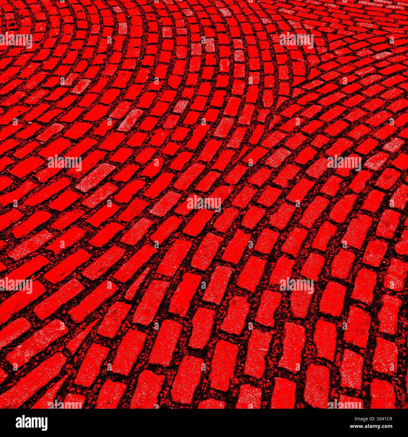 Red cobblestone junction - Smartphone Captured Stock Image
