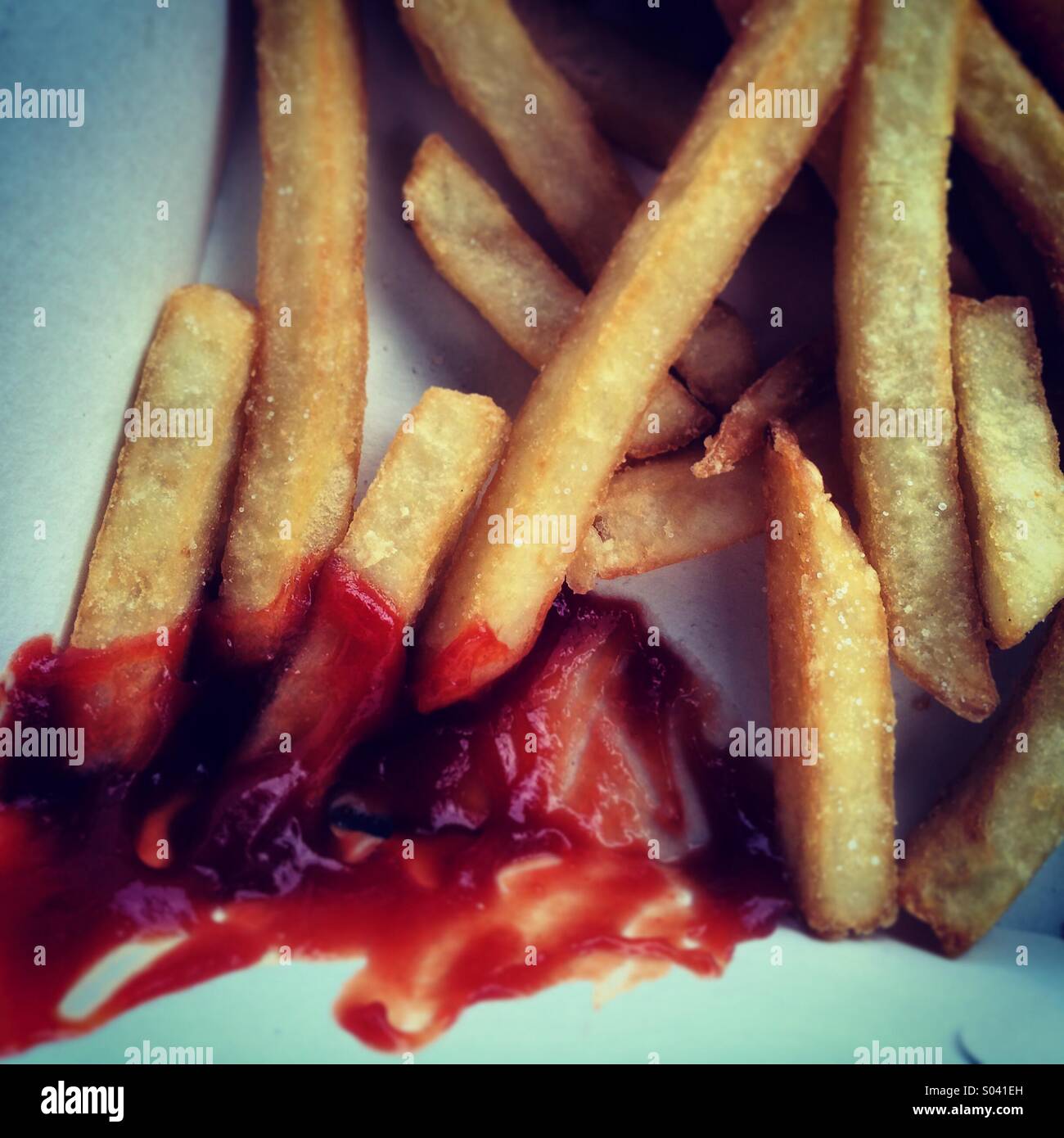 Chips with tomato ketchup Stock Photo Alamy