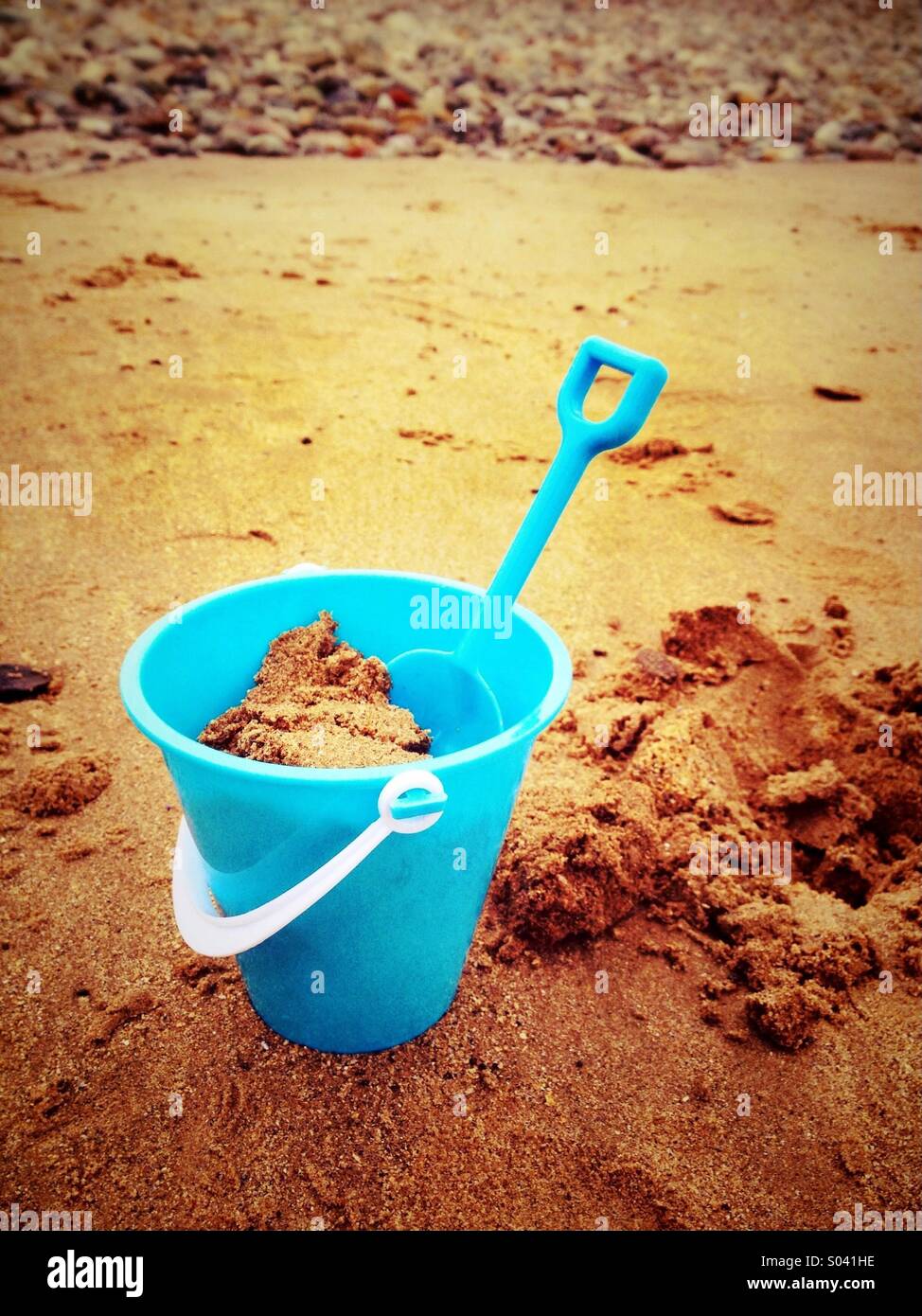 Bucket and spade on Llandudno beach - Smartphone Captured Stock Image