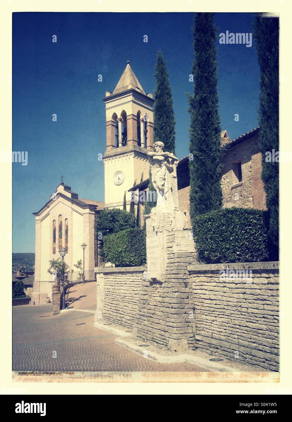 Solomeo, Umbria, Italy; view of church San Bartolomeo - Smartphone Captured Stock Image