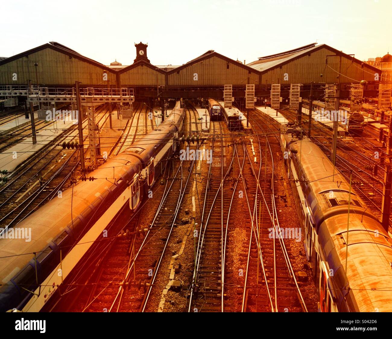 Trains in a railroad yard in Paris, France - Smartphone Captured Stock Image