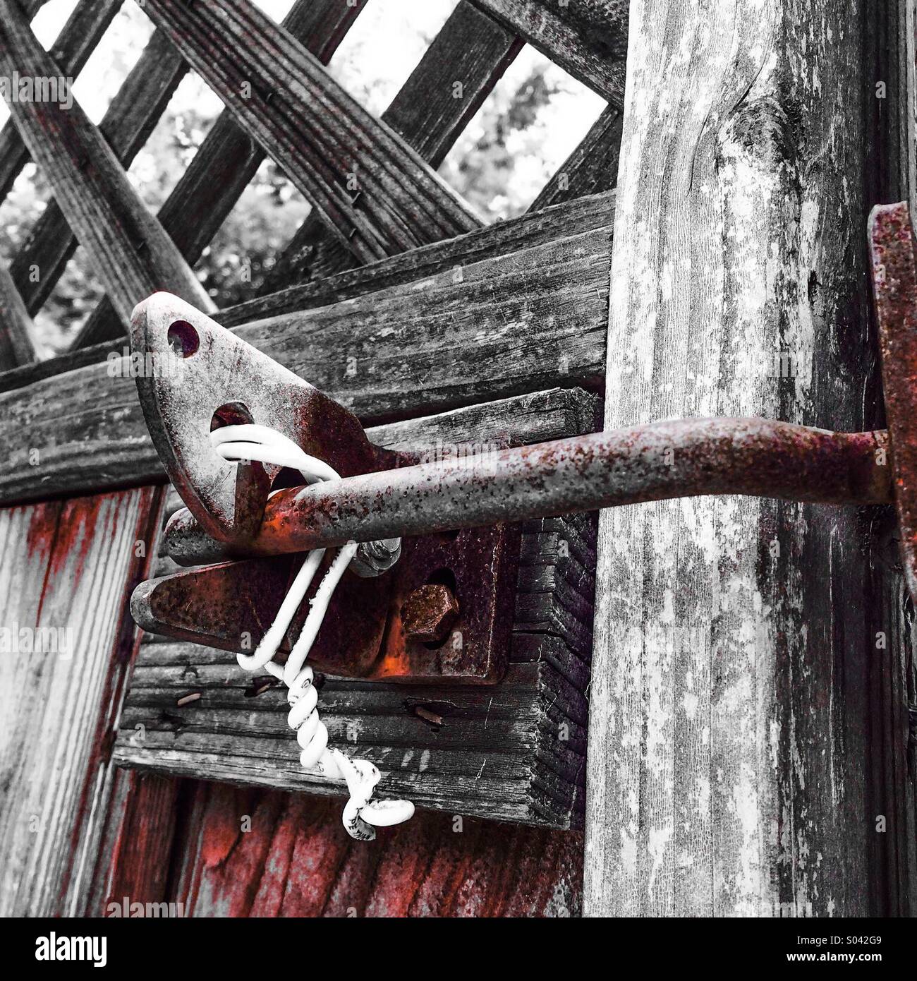 Gate latch secured with wire - Smartphone Captured Stock Image