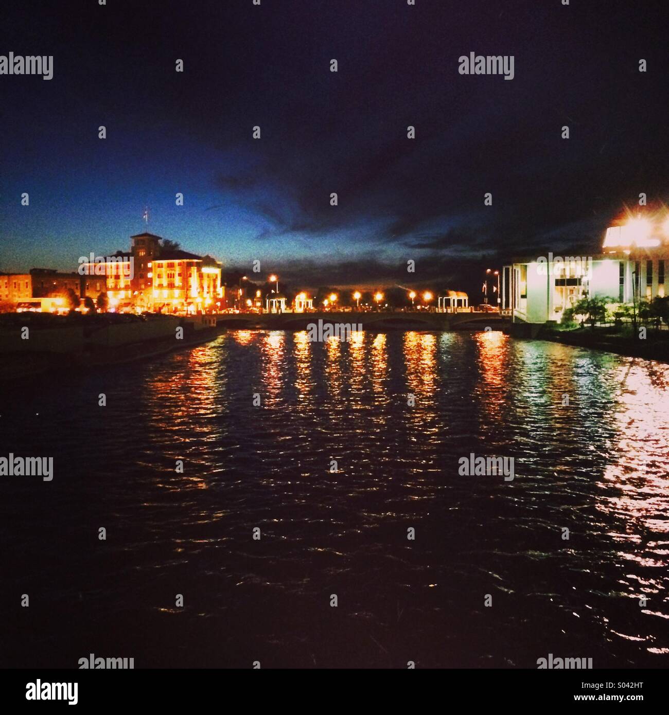 Fox River seen from the Illinois Street Bridge in St. Charles, Illinois on May 24, 2014. - Smartphone Captured Stock Image