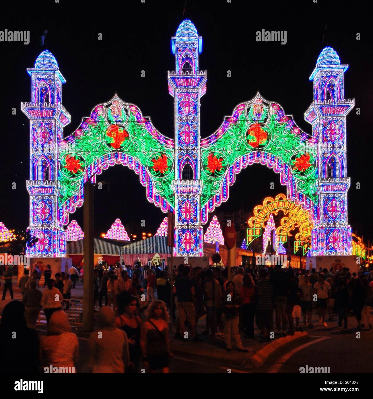 Spanish fun fair illuminations Stock Photo Alamy