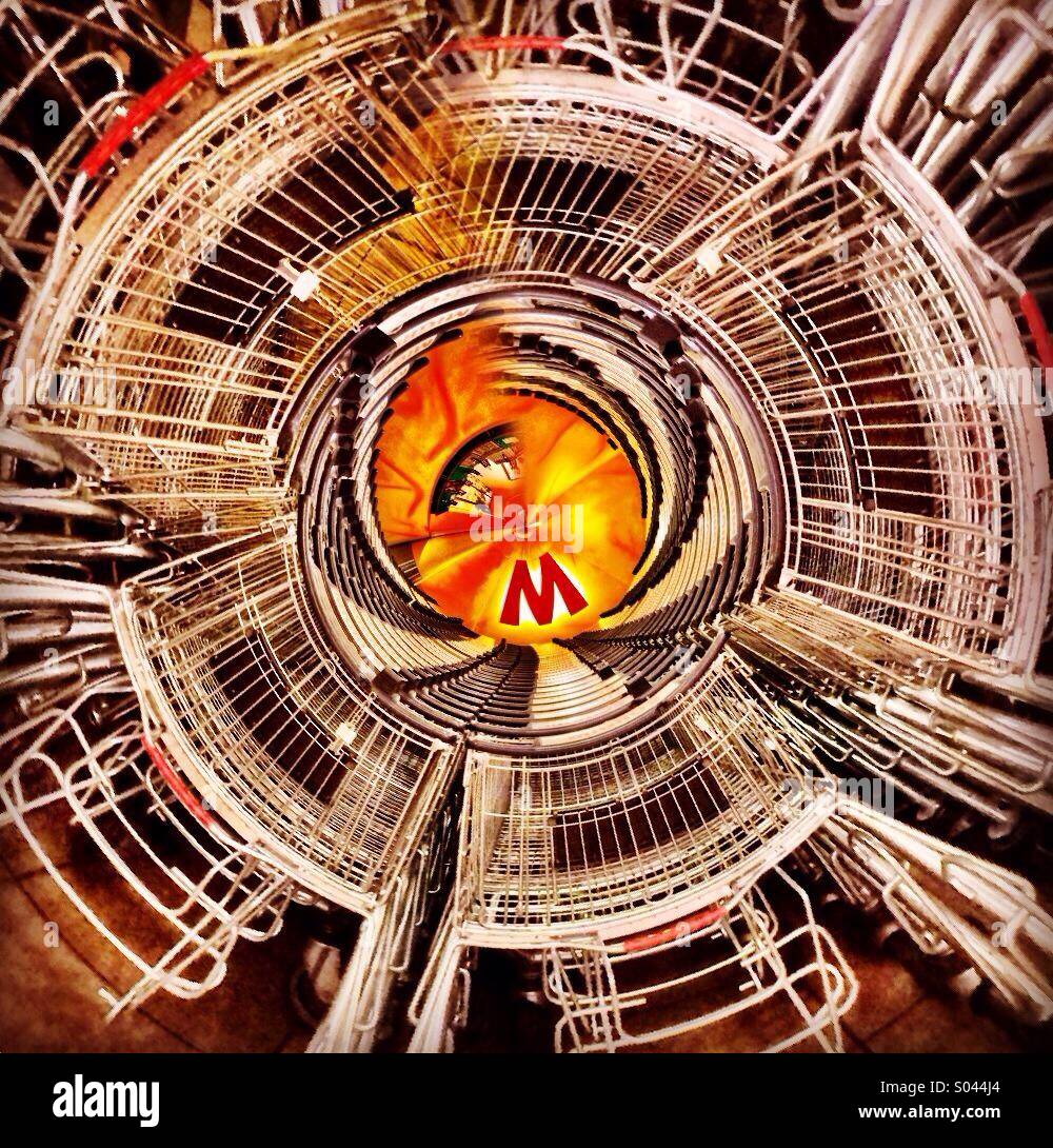 Swirl of Swiss supermarket trolleys - Smartphone Captured Stock Image