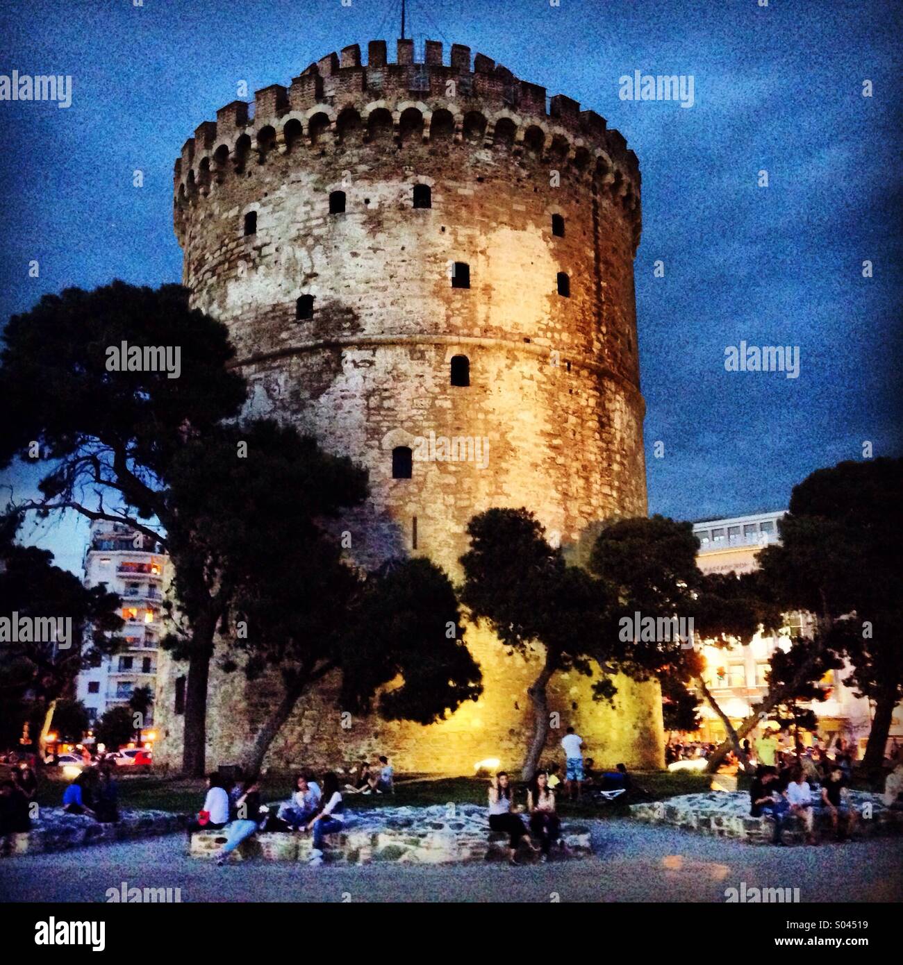 White tower, Thessaloniki by night - Smartphone Captured Stock Image