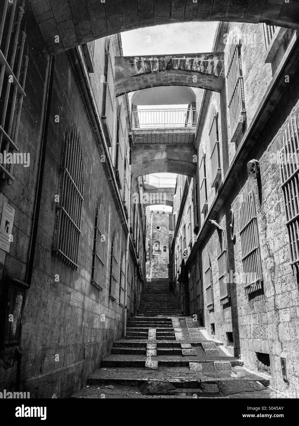 An small street off Via Dolorosa in the old city,  Jerusalem. Stock Photo