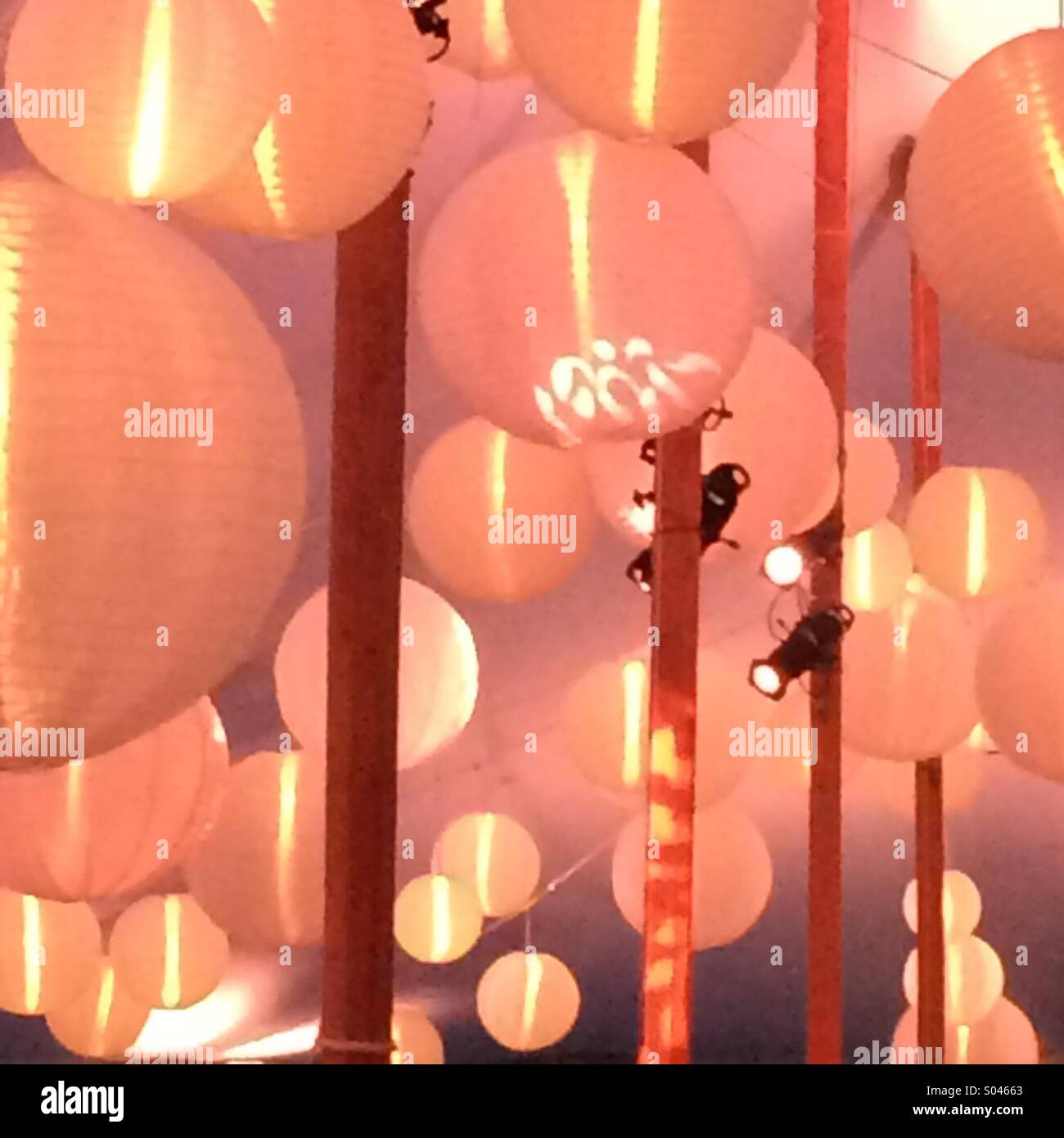 Paper lanterns in tent party - Smartphone Captured Stock Image