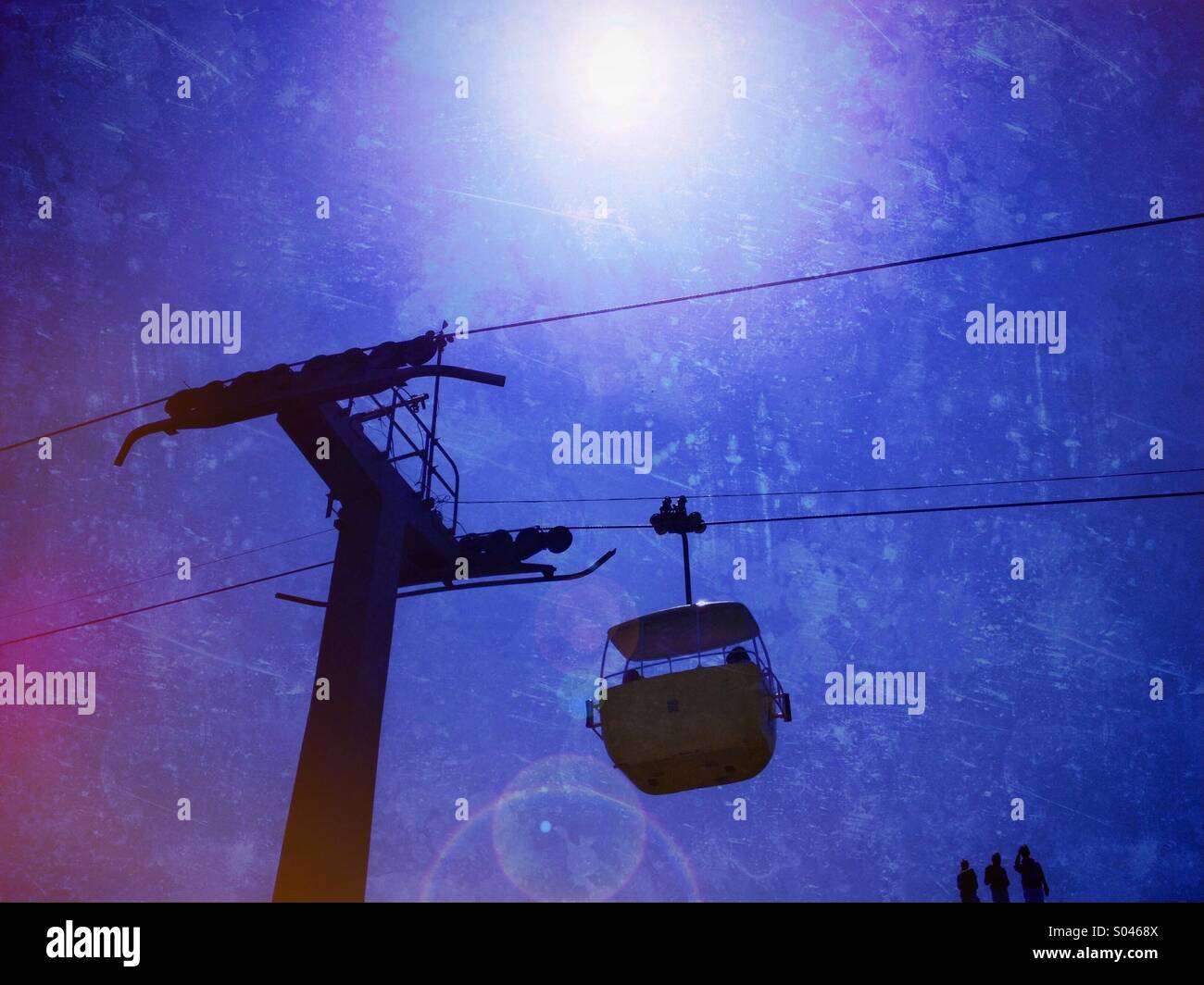 Cable car in silhouette over great Orme in Llandudno - Smartphone Captured Stock Image