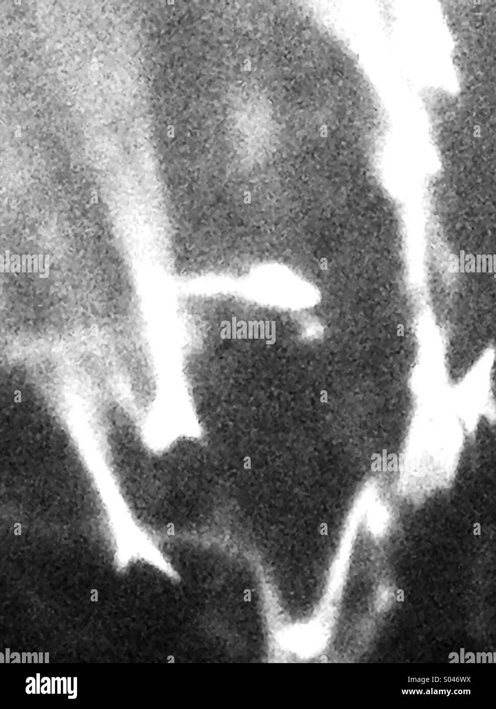 Black and white grainy closeup of reflections generated by lights on a sparkling stage backdrop Stock Photo