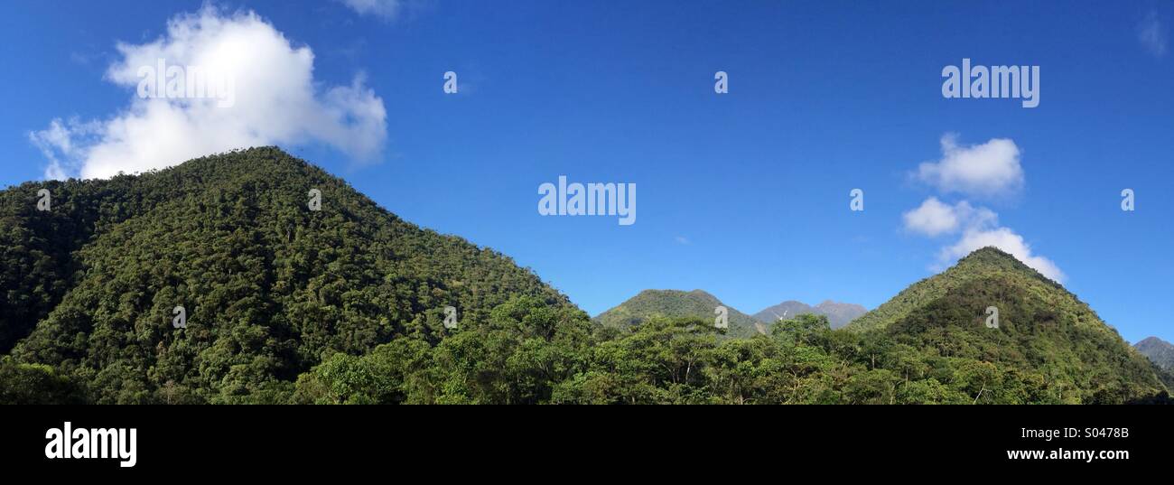 Clouds over forested peaks, Cosnipata  Valley, Manu National Park, Andes, Peru, panoramic - Smartphone Captured Stock Image