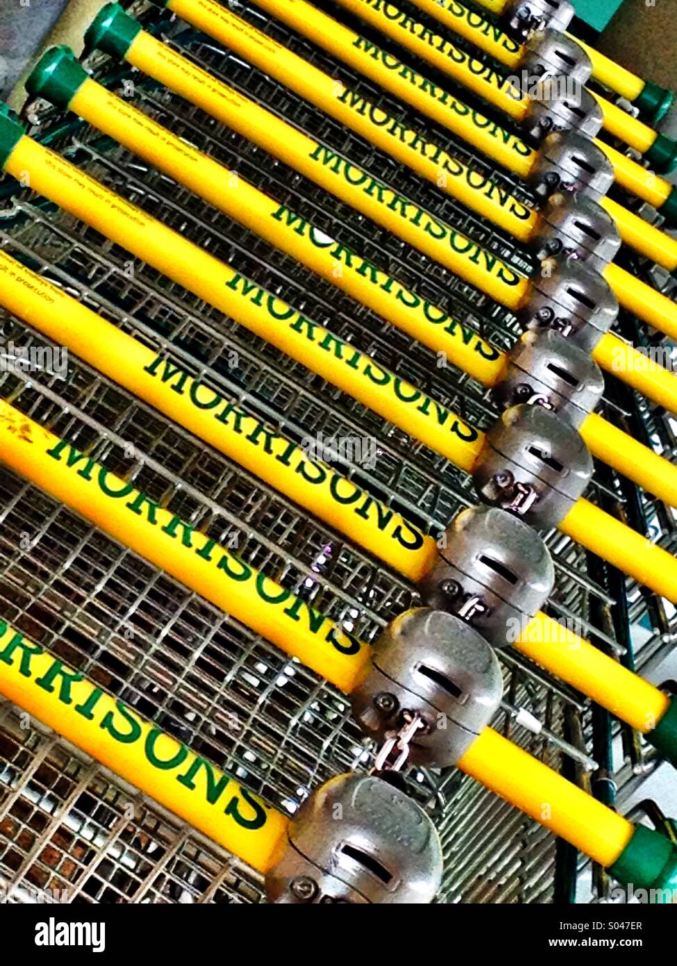 Morrisons supermarket trolleys - Smartphone Captured Stock Image