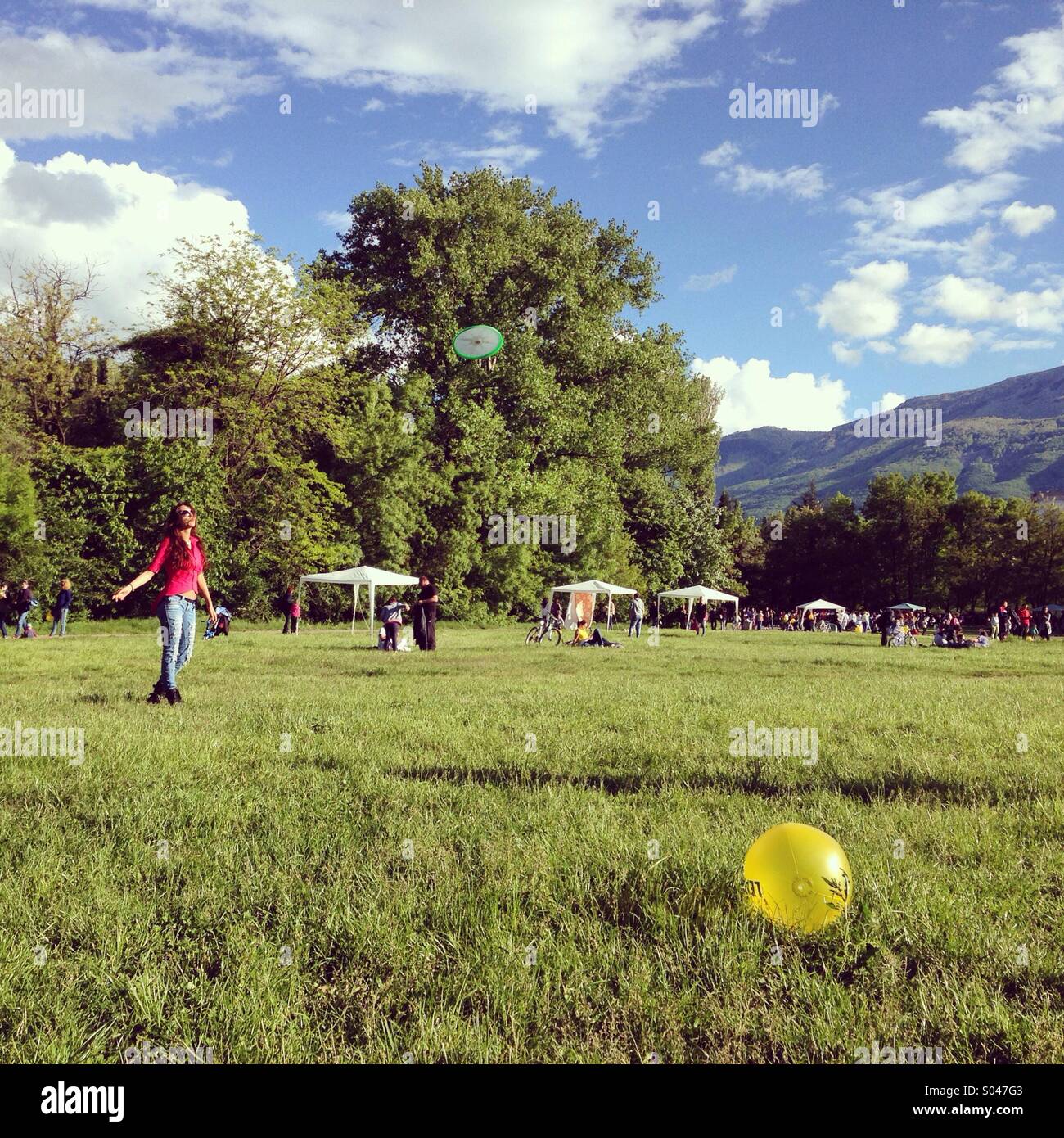 Happy women in South parc, Sofia, Bulgaria - Smartphone Captured Stock Image