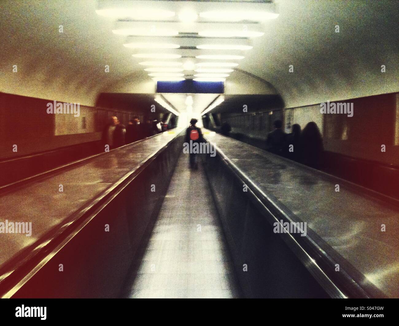 Moving sidewalk in the Paris metro - Smartphone Captured Stock Image
