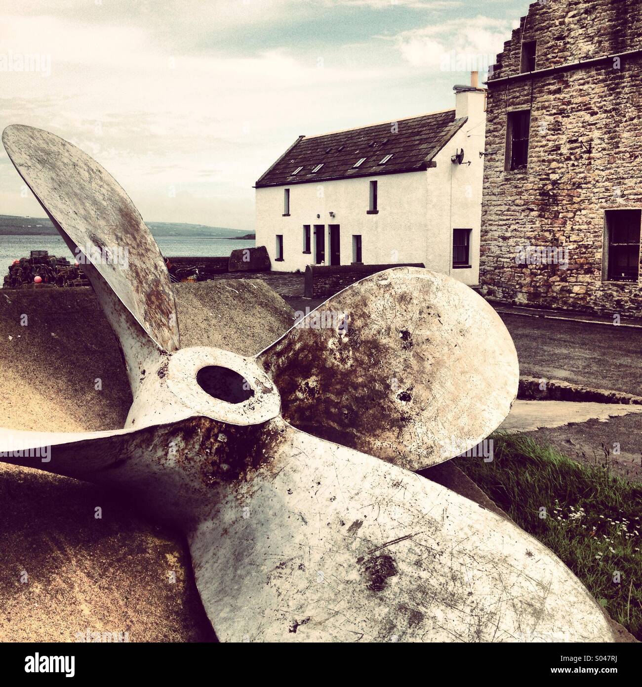 Ship propellor in St. Margaret's Hope, Orkney, Scotland. Stock Photo