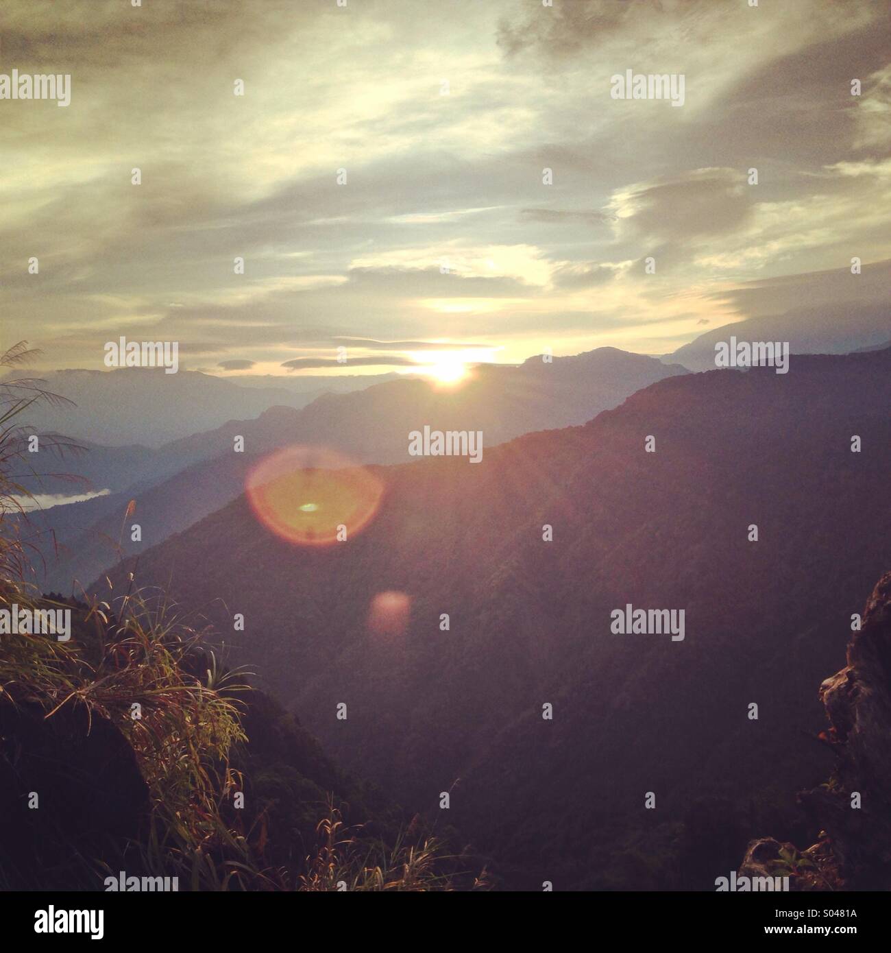 Sunrise over Alishan National Scenic Area in Taiwan. - Smartphone Captured Stock Image