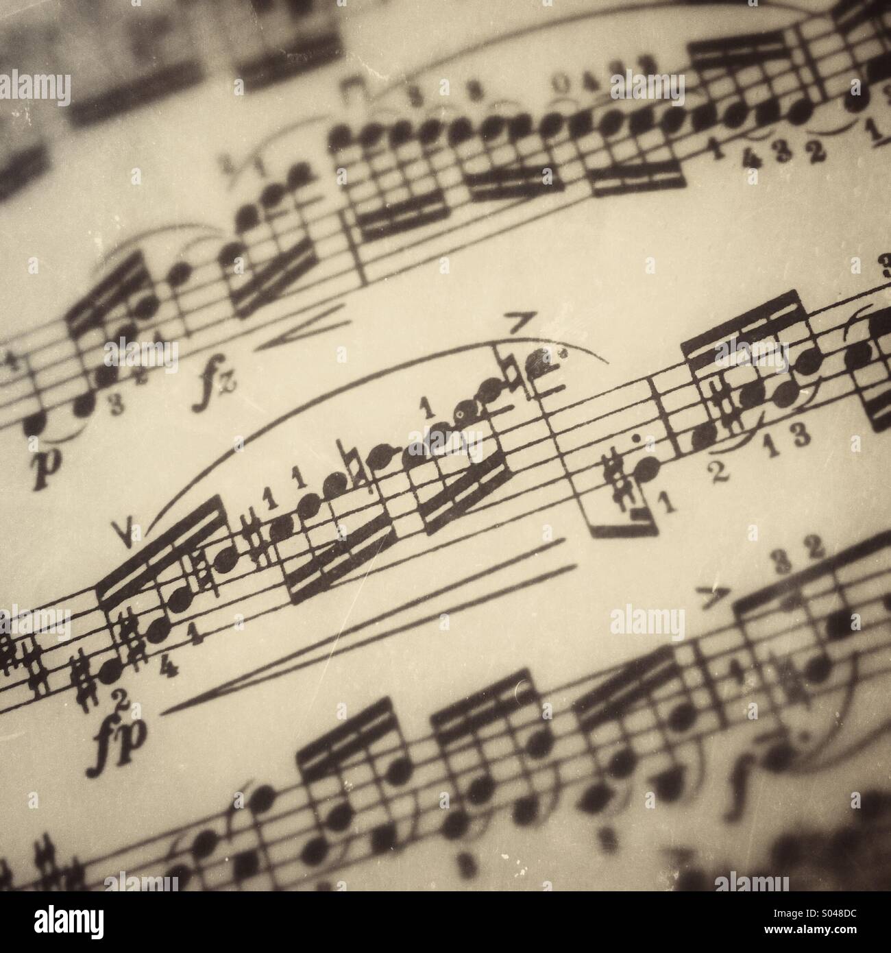Close-up of a page of violin music. Stock Photo