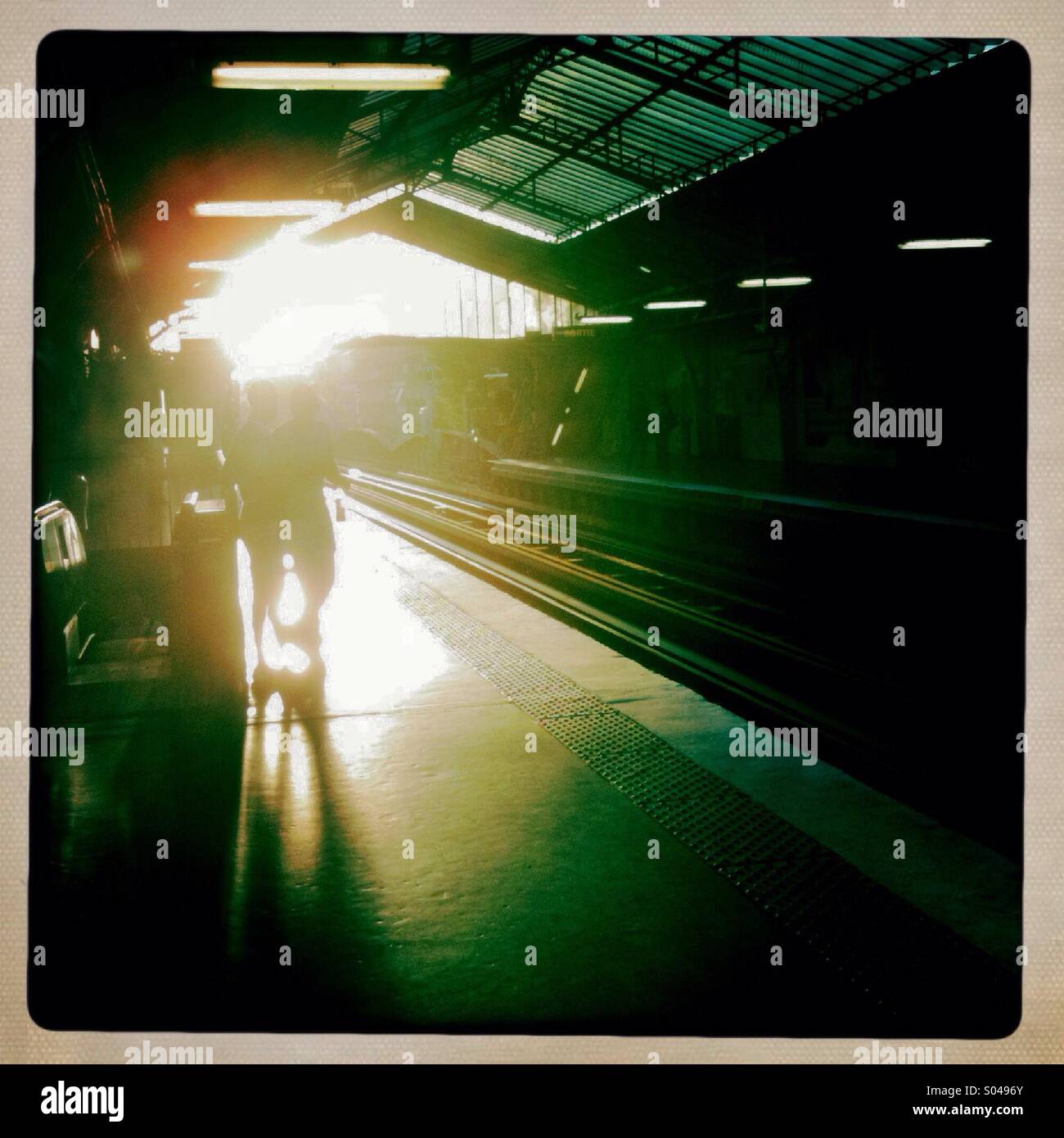 Waiting for a train on a platform - Smartphone Captured Stock Image