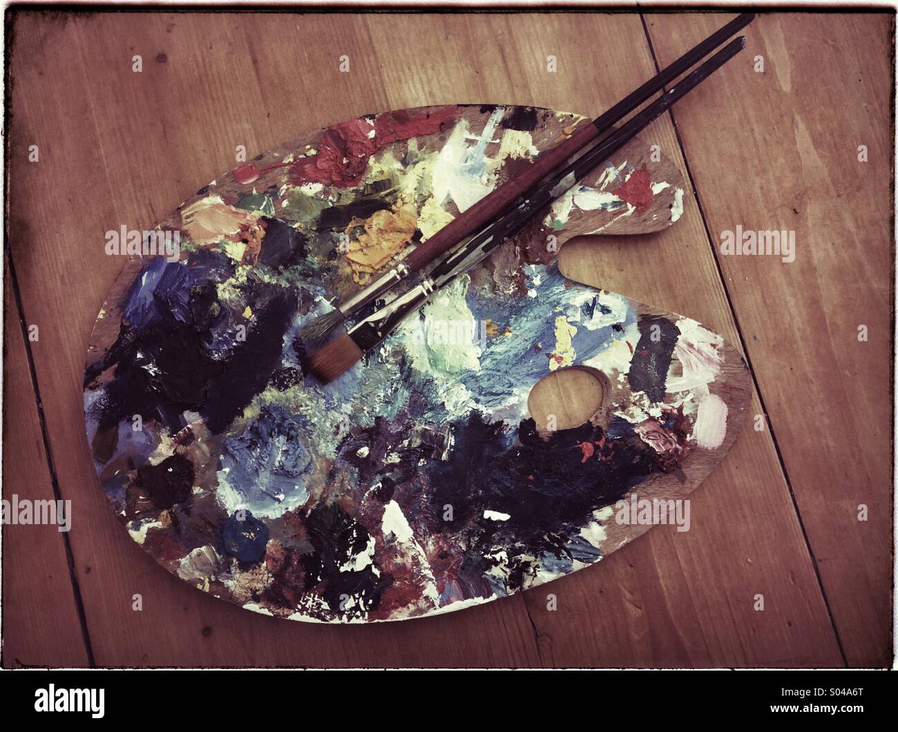 Art palette at the end of a painting - Smartphone Captured Stock Image