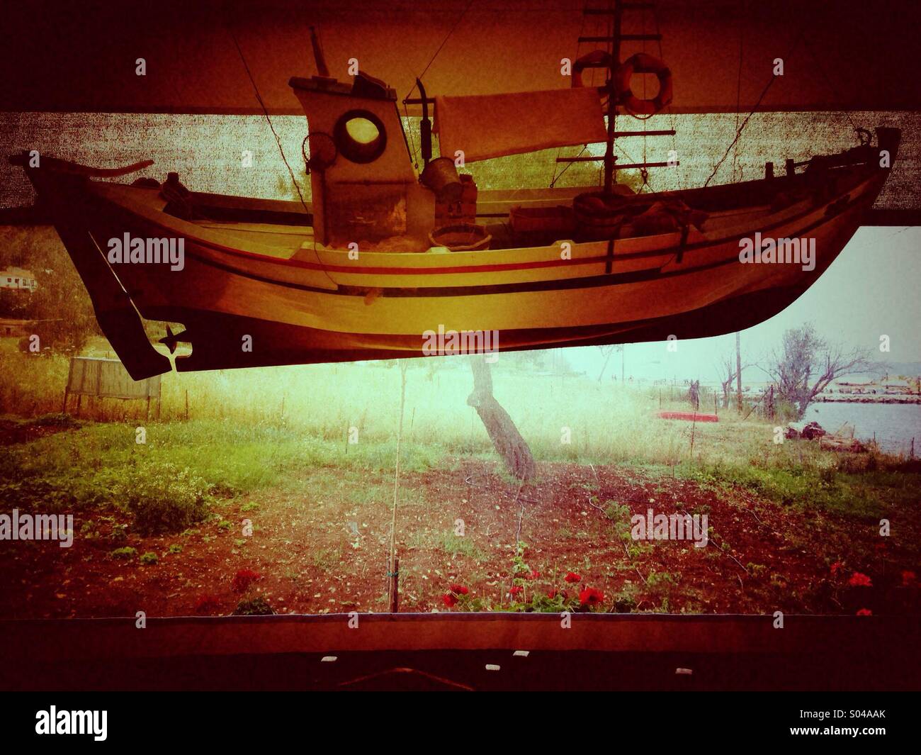 Surreal ship apparently floating on land - Smartphone Captured Stock Image