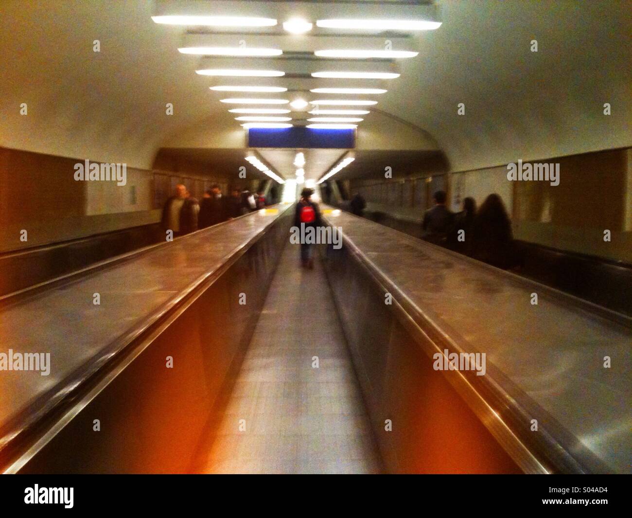 Moving sidewalk in the Paris metro - Smartphone Captured Stock Image