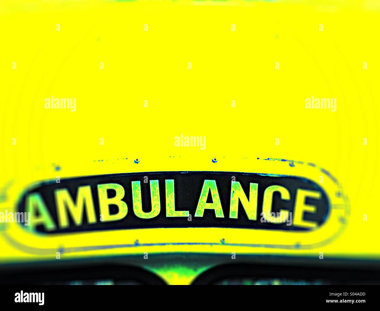 Sign on front of vintage ambulance Stock Photo
