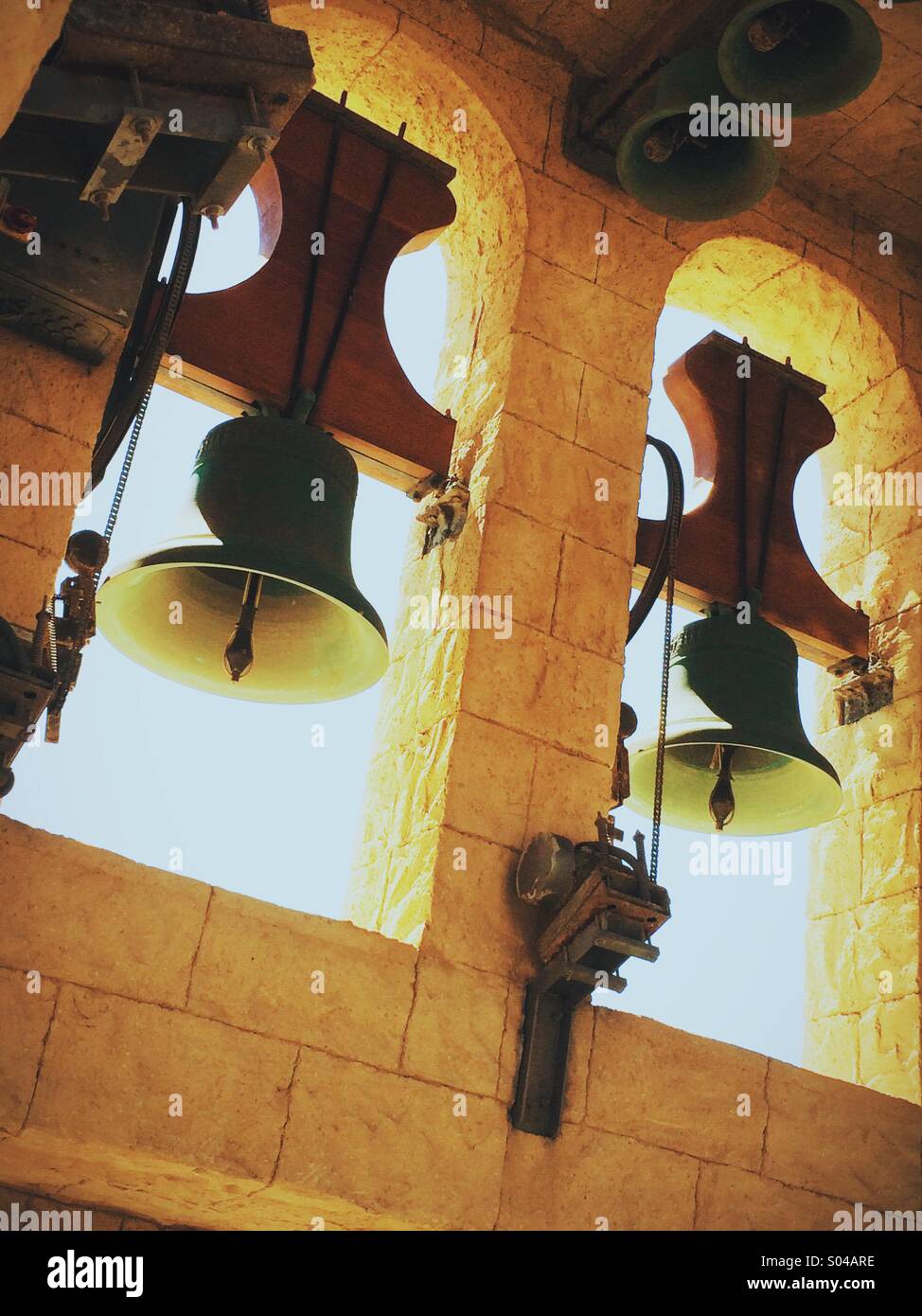 Tower bells viewed from inside tower Stock Photo Alamy