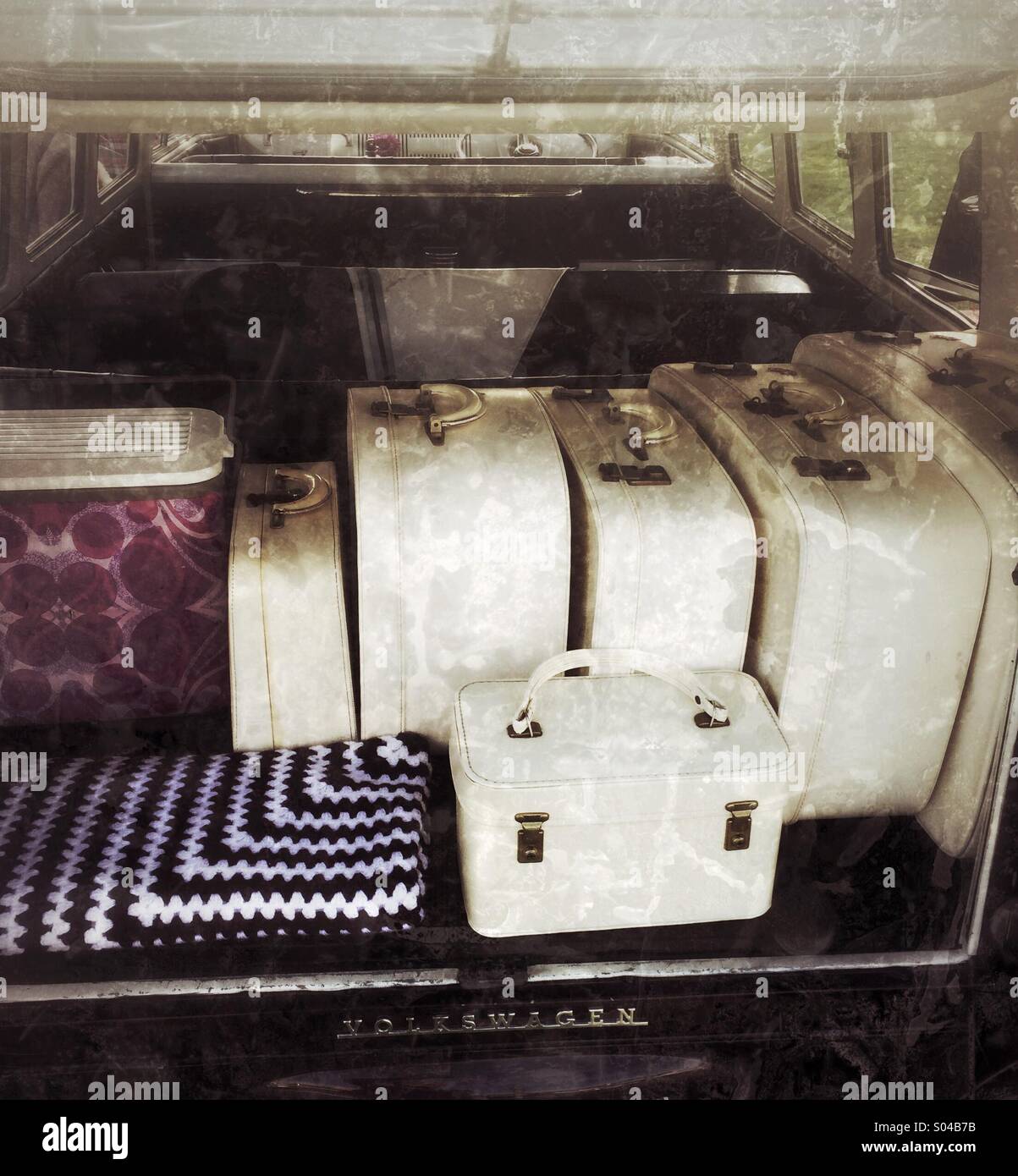 Suitcases inside a retro car Stock Photo Alamy