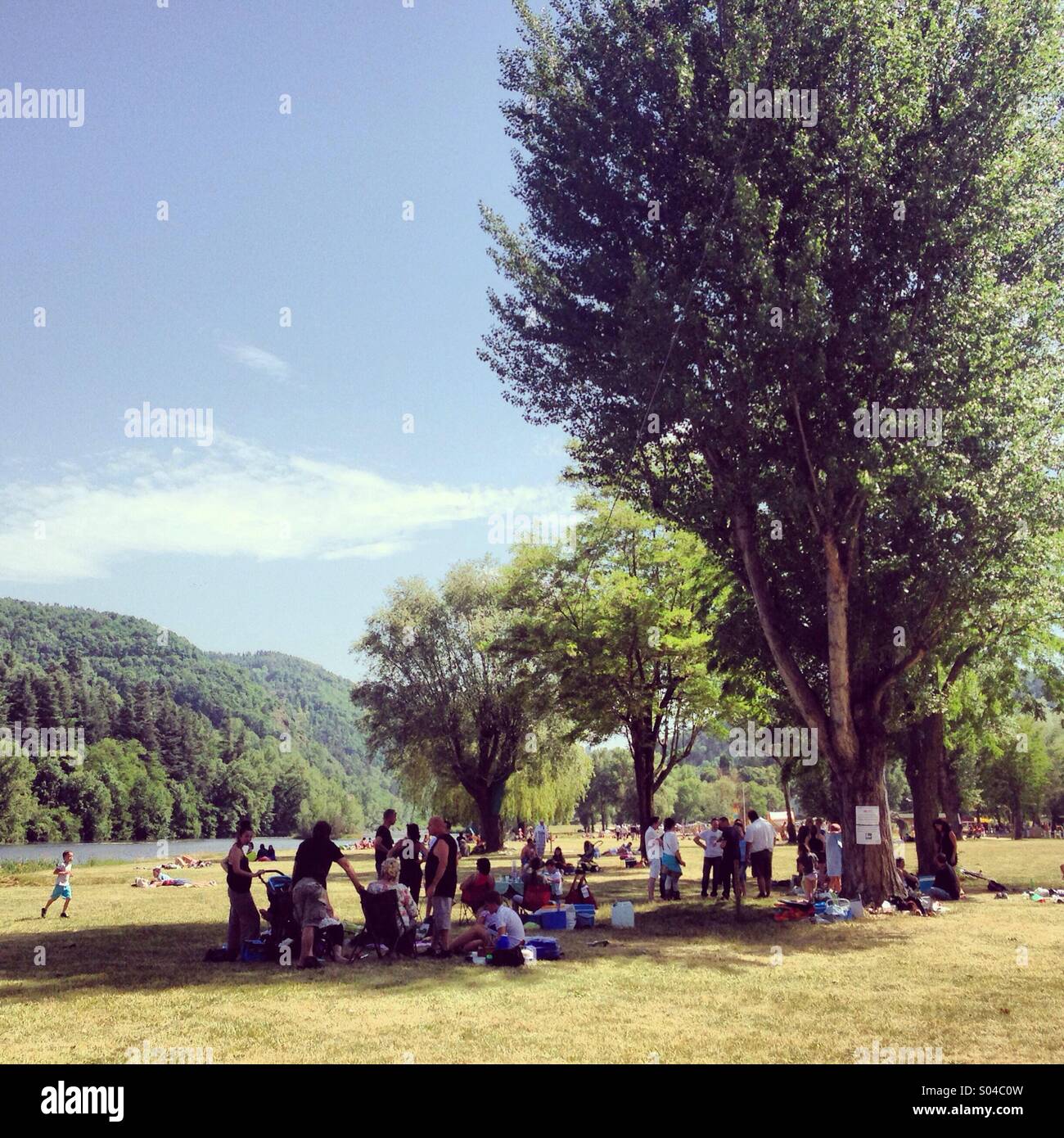 Picnic in park, Aurec-sur-Loire,Loire,France - Smartphone Captured Stock Image