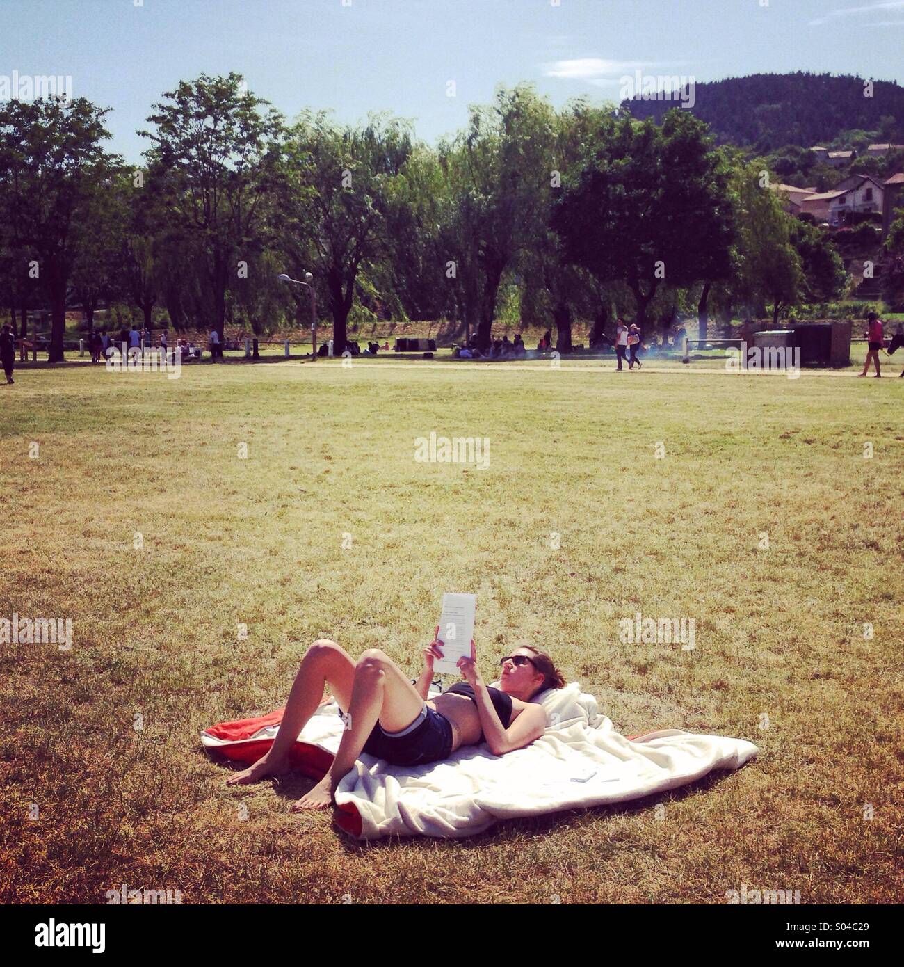 Reading and chilling, Loire, France - Smartphone Captured Stock Image