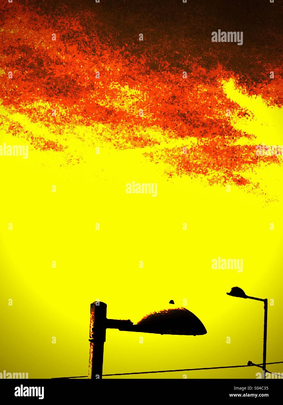 Street lamps and yellow sky - Smartphone Captured Stock Image