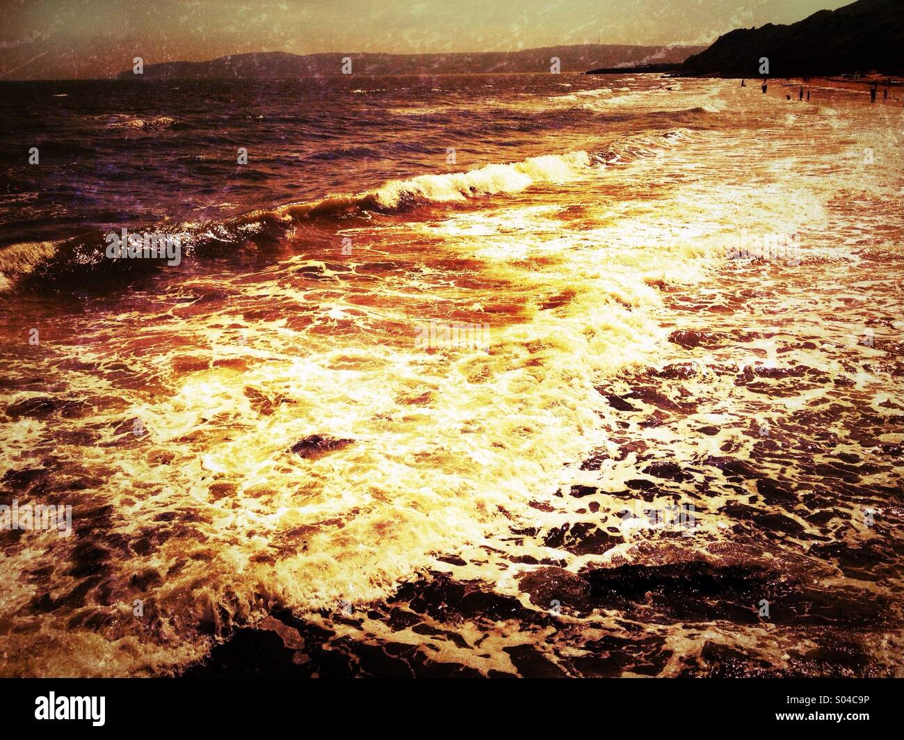 High tide on Benllech beach on Anglesey - Smartphone Captured Stock Image