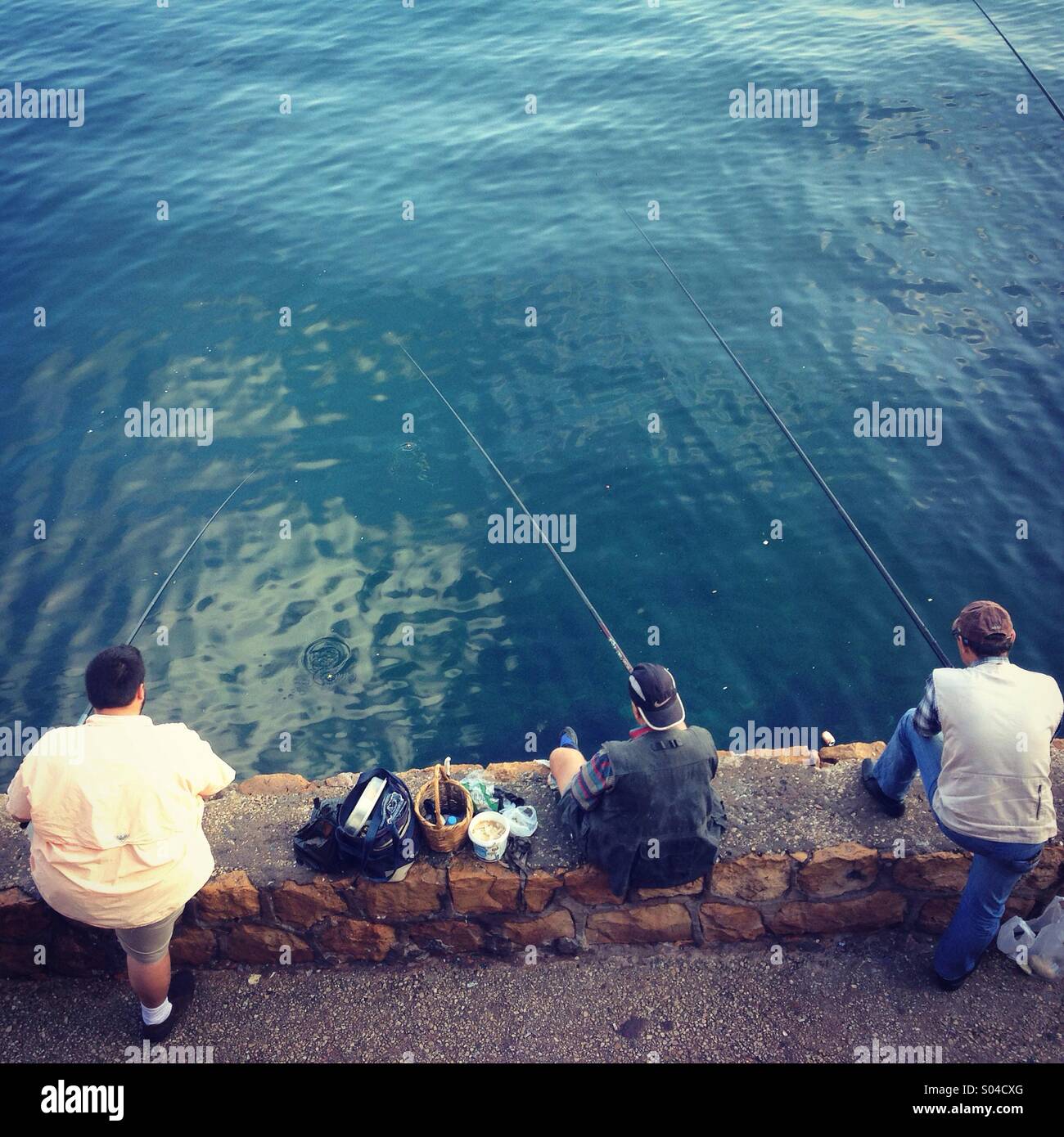 Fishermen in Beirut coast on the Mediterranean - Smartphone Captured Stock Image