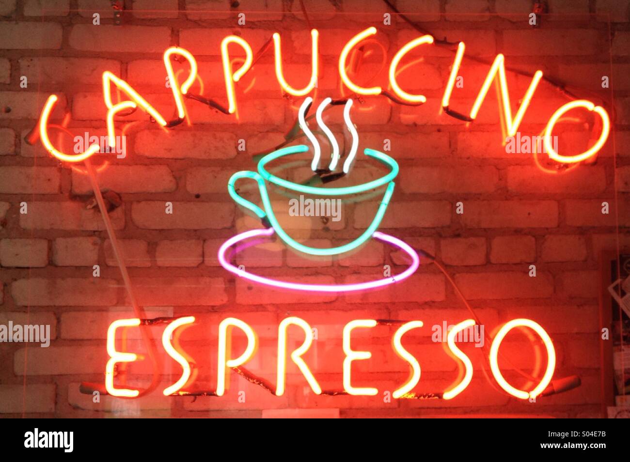 A neon coffee shop sign Stock Photo