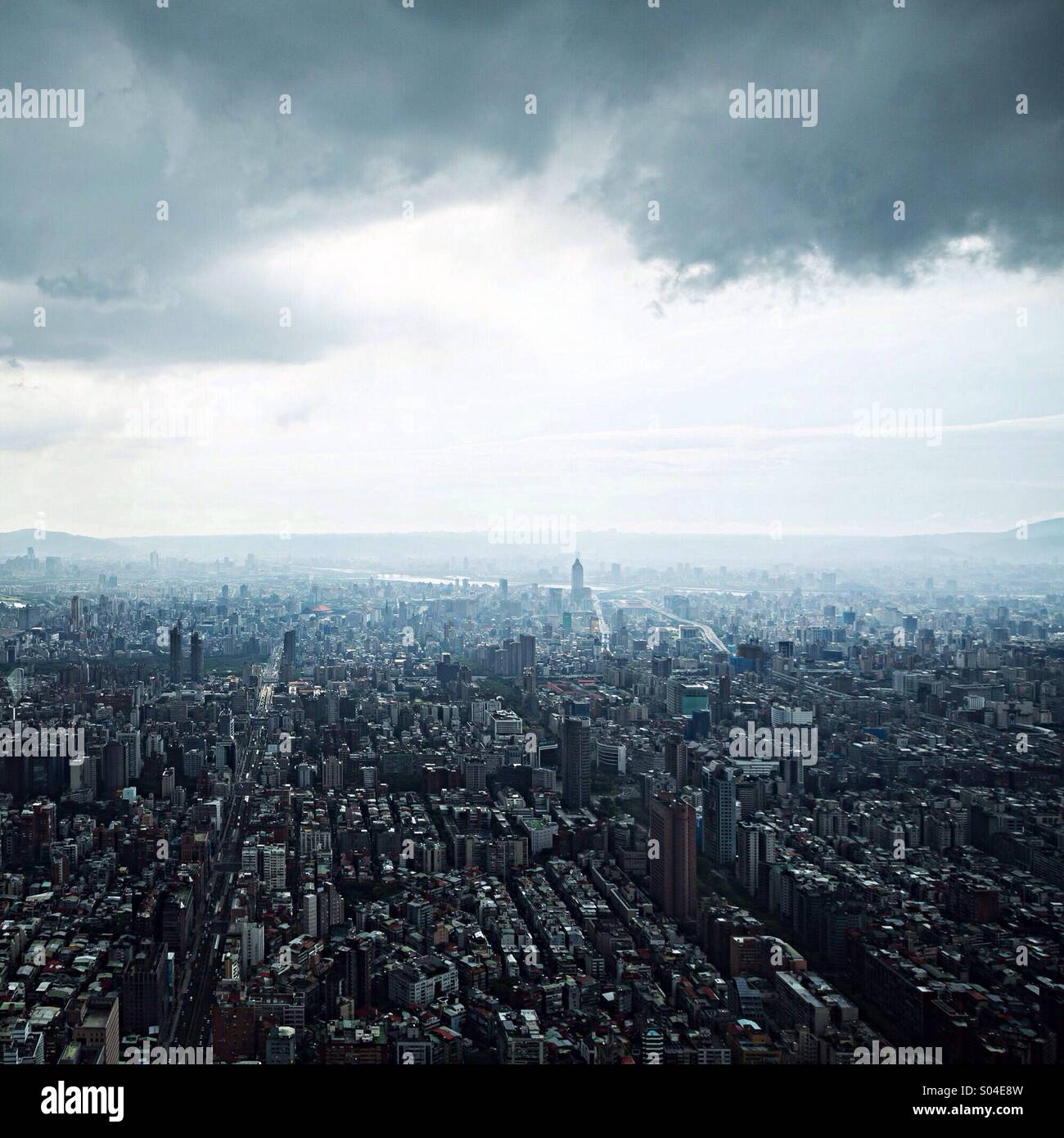Aerial view over Taipei, Taiwan, from the observatory at the Taipei 101. - Smartphone Captured Stock Image