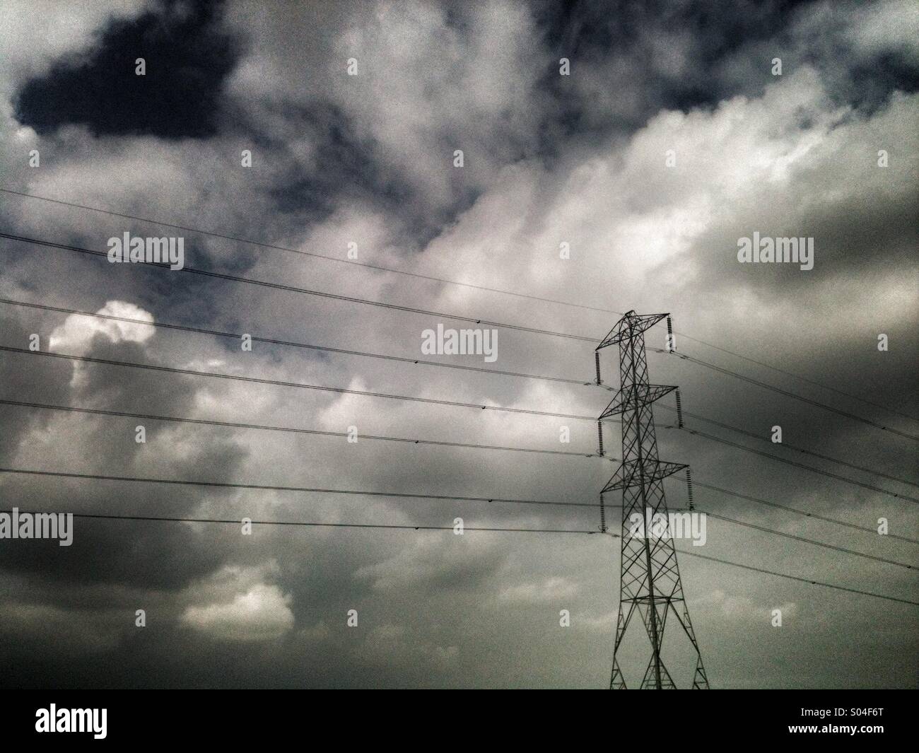 Powerline and cloudy sky - Smartphone Captured Stock Image