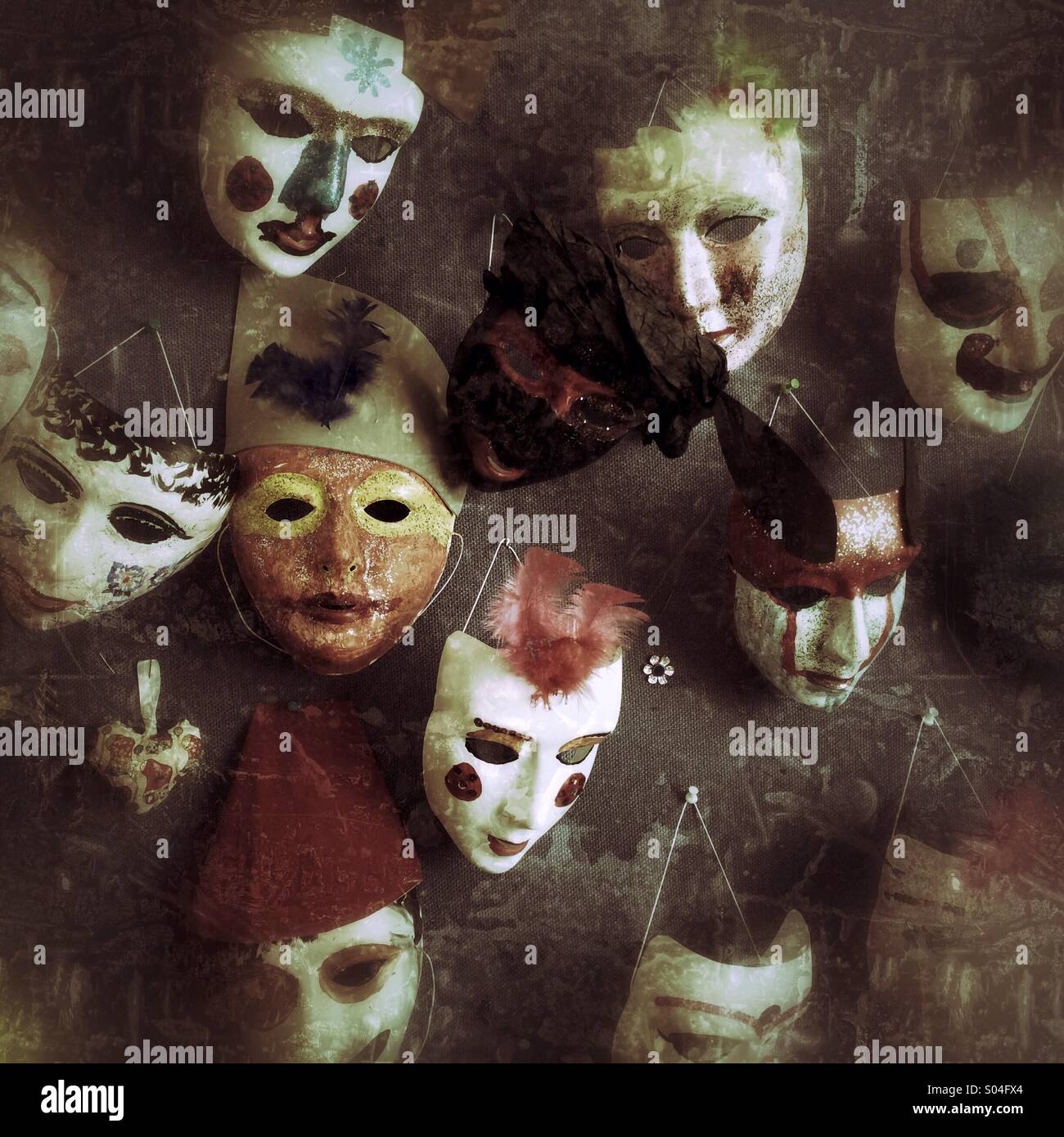 Masks hanging on a wall Stock Photo Alamy