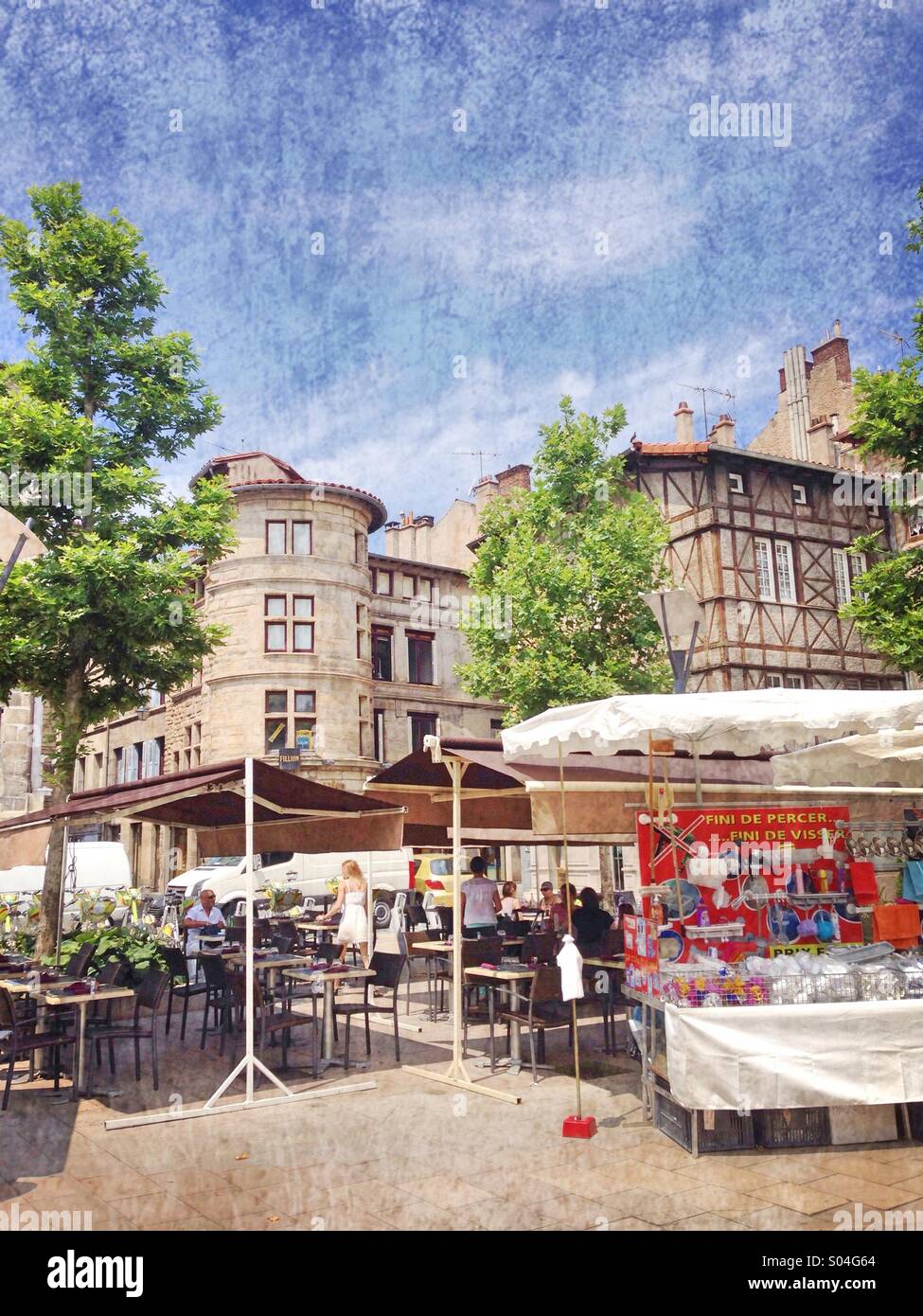 Restaurant terrace,old town,Saint-Etienne,Loire,France - Smartphone Captured Stock Image